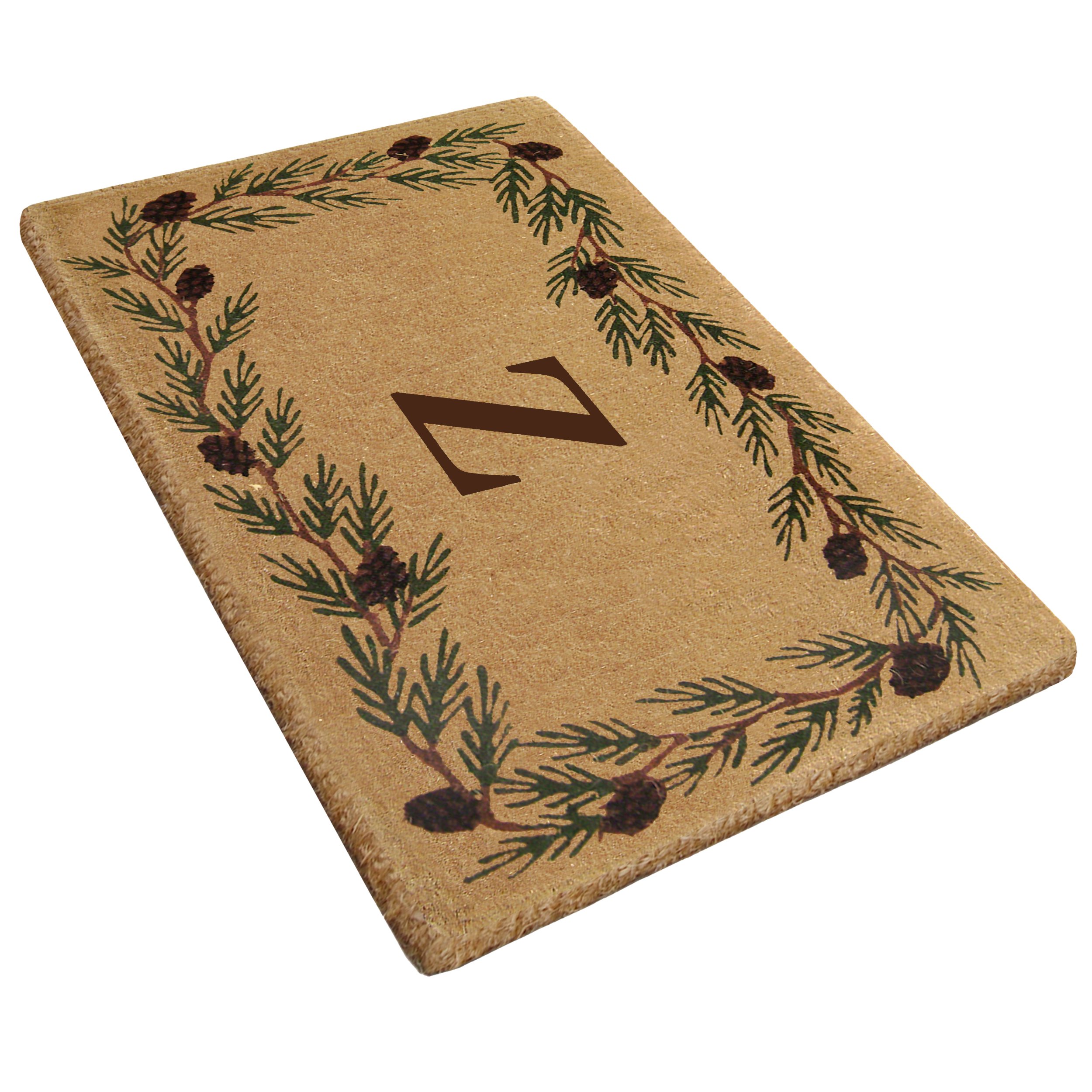 Personalized Monogram Z Coir Door Mat - Heavy Duty Natural Coco Fiber Welcome Mat, Evergreen Design, Durable Handcrafted Outdoor Rug, Fade-Resistant & Eco-Friendly (30