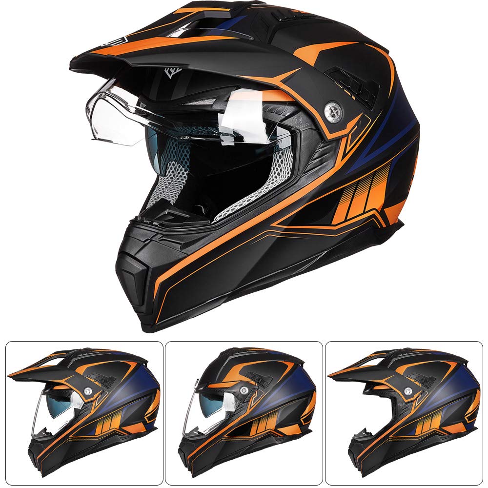 ILM Off Road Motorcycle Helmet - DOT Certified Dual Sport Full Face Helmet with Sun Visor for Dirt Bike, ATV & Motocross (Model 606V) - Perfect for Trail Riding, Adventure Racing & Off-Road Excursions