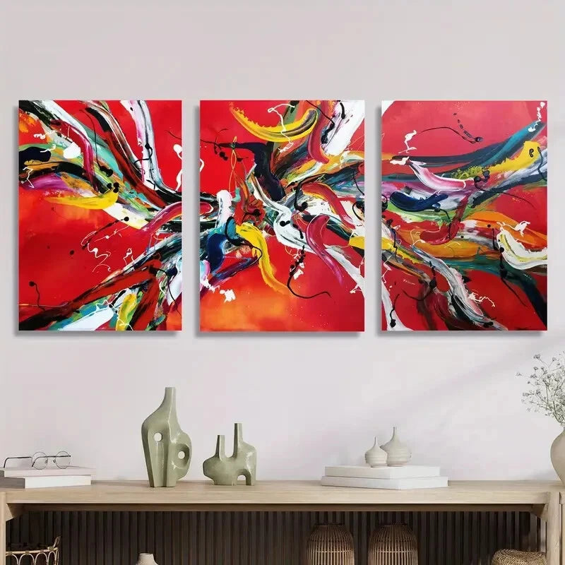 3-Piece Modern Abstract Oil Painting Metal Print Wall Art - Ready to Hang Home & Office Decor for Living Room, Bedroom, Dining Area