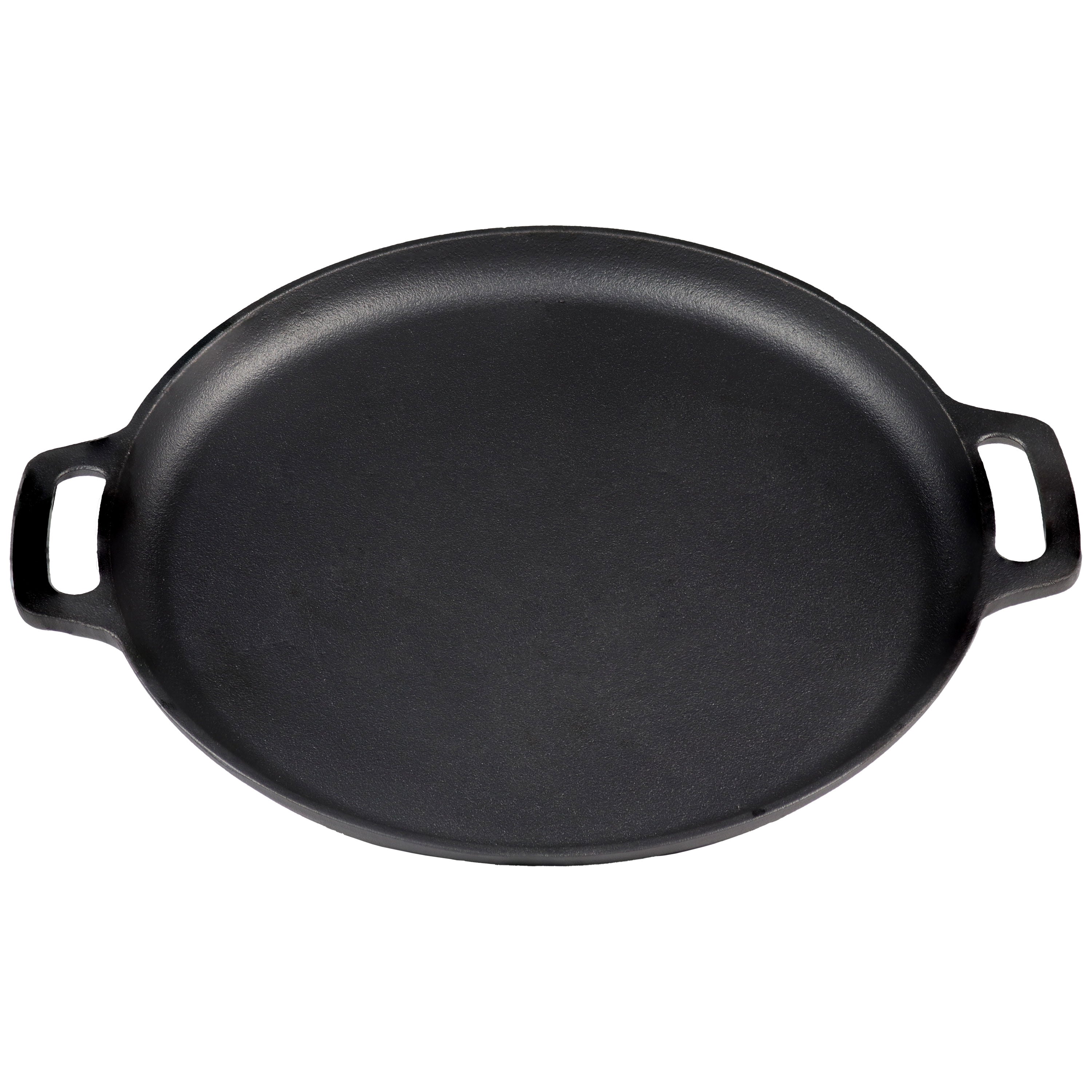 Pre-Seasoned Cast Iron Pizza Pan with 2 Side Handles - 12 Inch Rust-Free Baking Dish for Oven, Grill & Stovetop - Perfect for Homemade Pizza, Bread & Desserts