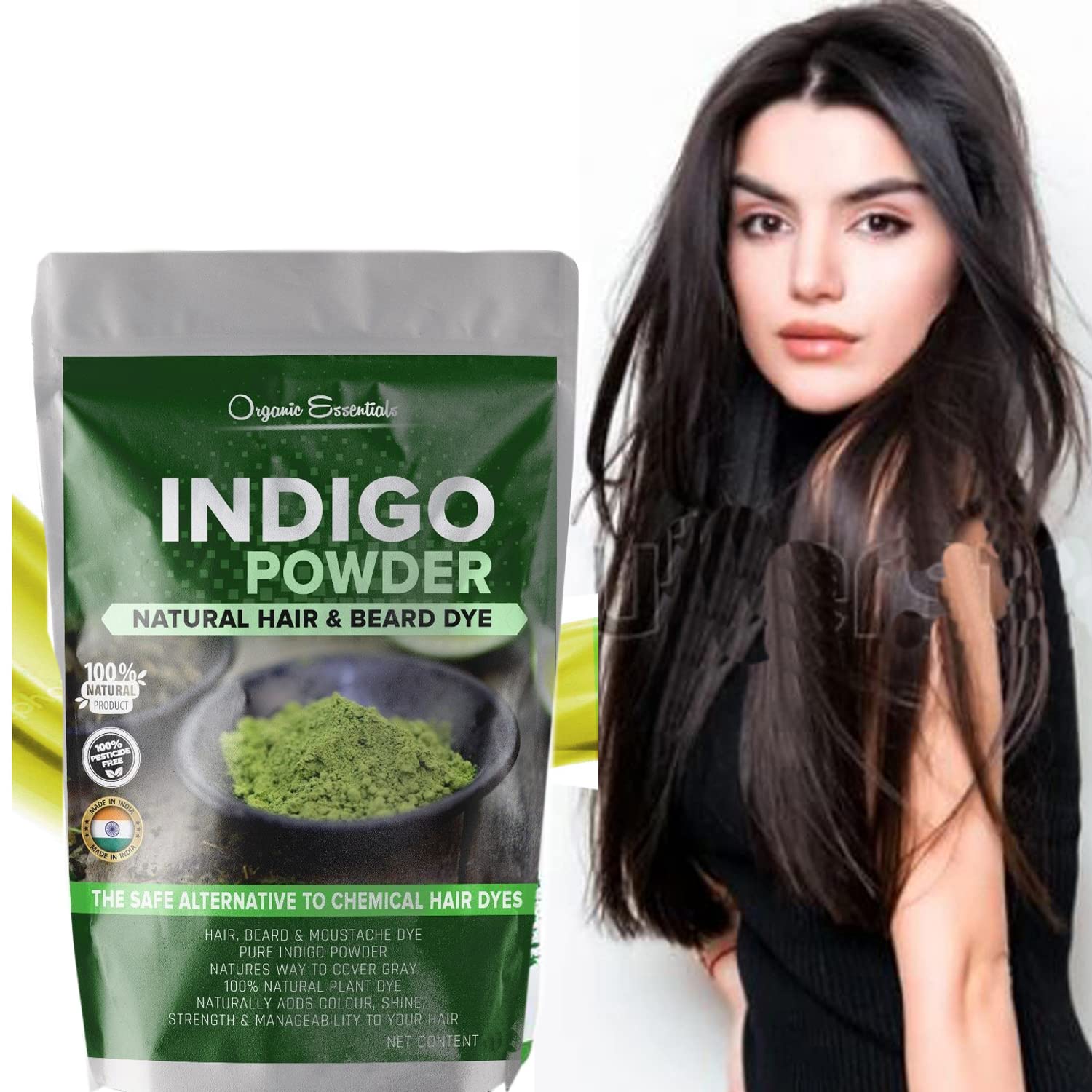 Organic Indigo Powder for Natural Black Hair Dye | 100% Pure Indigofera Tinctoria Leaves (100g) | Herbal Hair Coloring | Safe Alternative to Chemical Dyes | Perfect for Gray Coverage & Henna Blending | DIY Hair Care & Ayurvedic Treatments