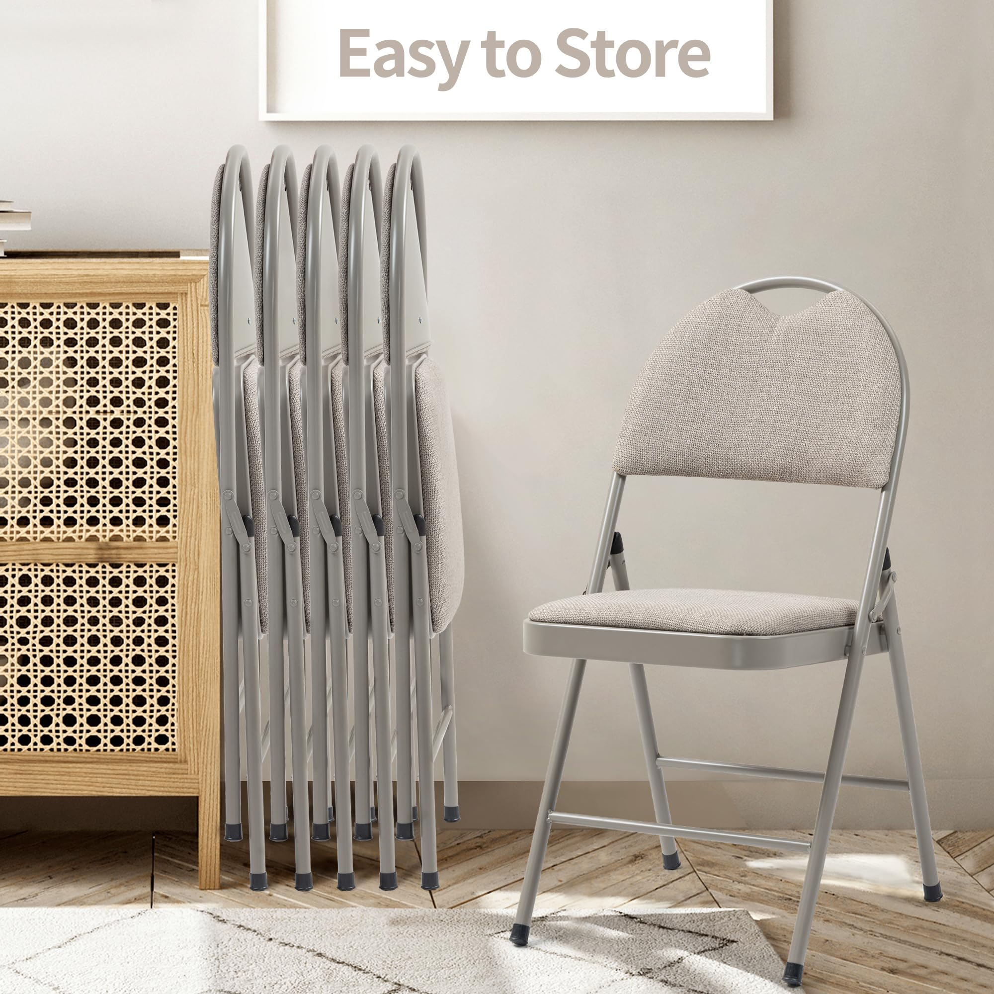 HOMEFUN 6-Pack Padded Folding Chairs with Cushion - Portable & Pre-Assembled Foldable Dining Chairs for Kitchen, Office, Wedding, Party - Comfortable Seating for Guests (Khaki) - Perfect for Indoor/Outdoor Events, Picnics & Home Gatherings