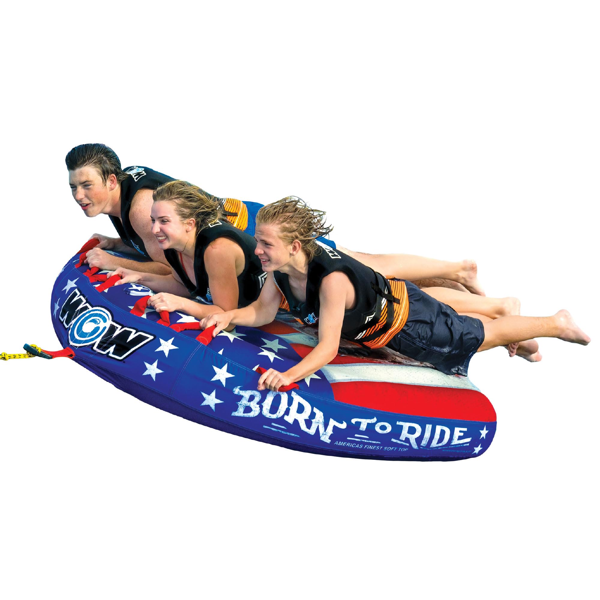 WOW Sports Wow Born to Ride 3P Towable Tube - Premium 3-Person Inflatable Water Tube for Boating & Lake Fun - Perfect for Family Outings, Beach Parties & Summer Water Sports