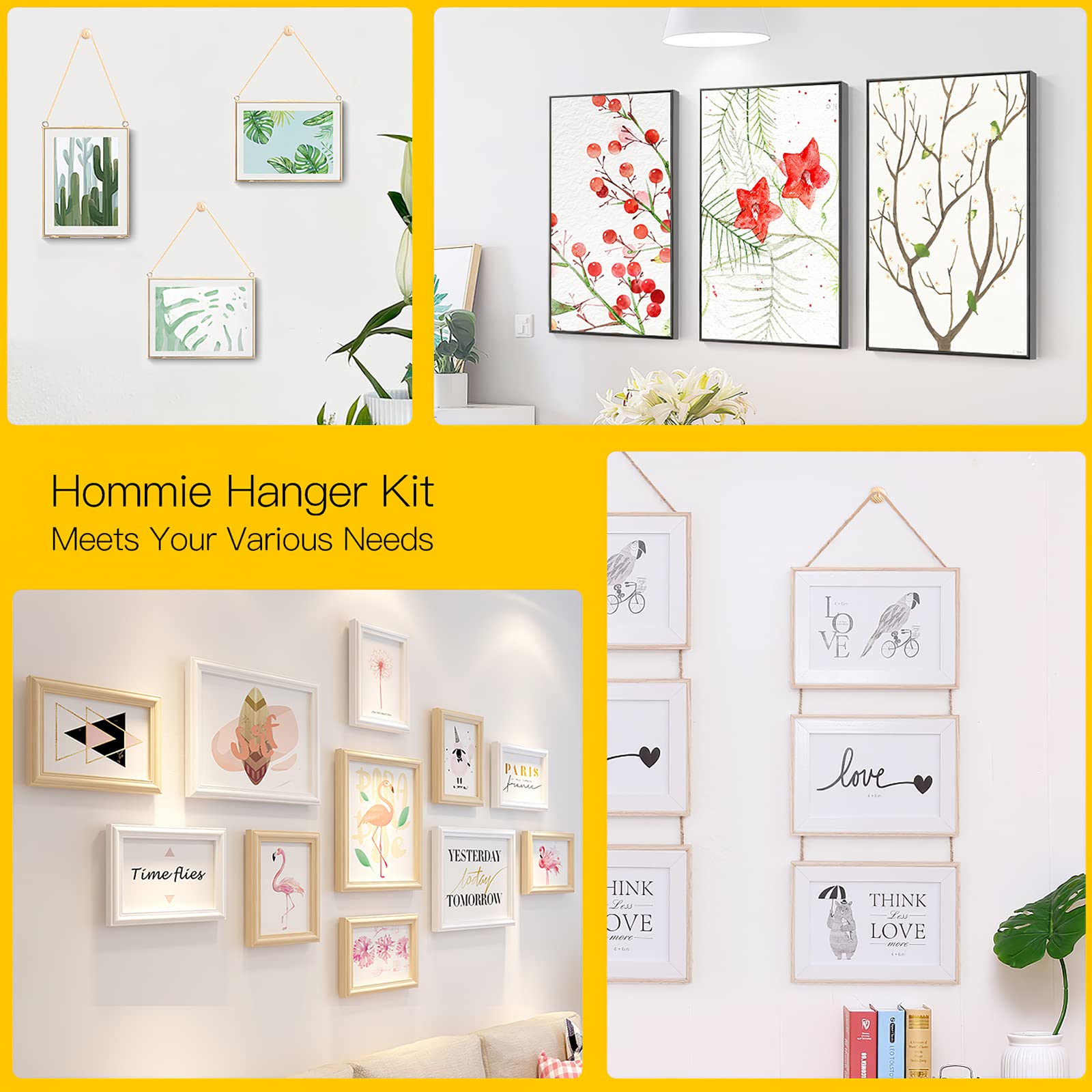 Hommie Picture Hanging Nails Kit - 50PCS Heavy Duty Wall Hangers (10-60 lbs) for Frames, Canvas, Mirrors & Drywall | Easy One-Step Installation for Home & Office Decor