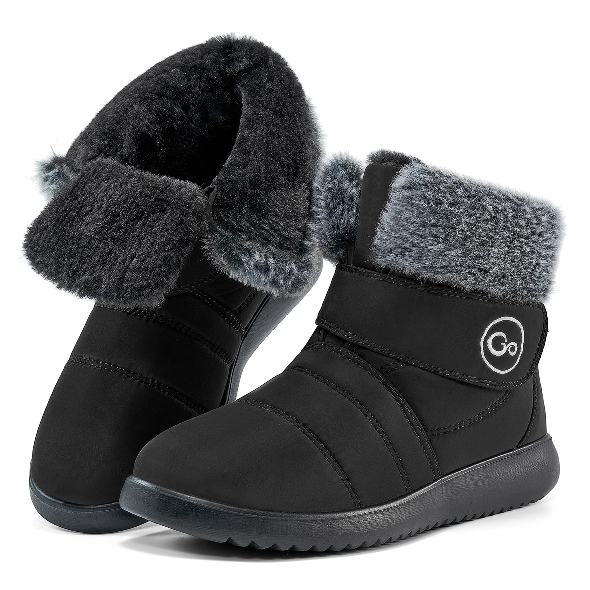 Reimferce Women's Winter Snow Boots - Waterproof Slip-On Booties with Fur Lining, Anti-Slip Sole & Hook Loop Closure | Warm Comfortable Shoes for Snowy Days, Outdoor Activities & Casual Wear
