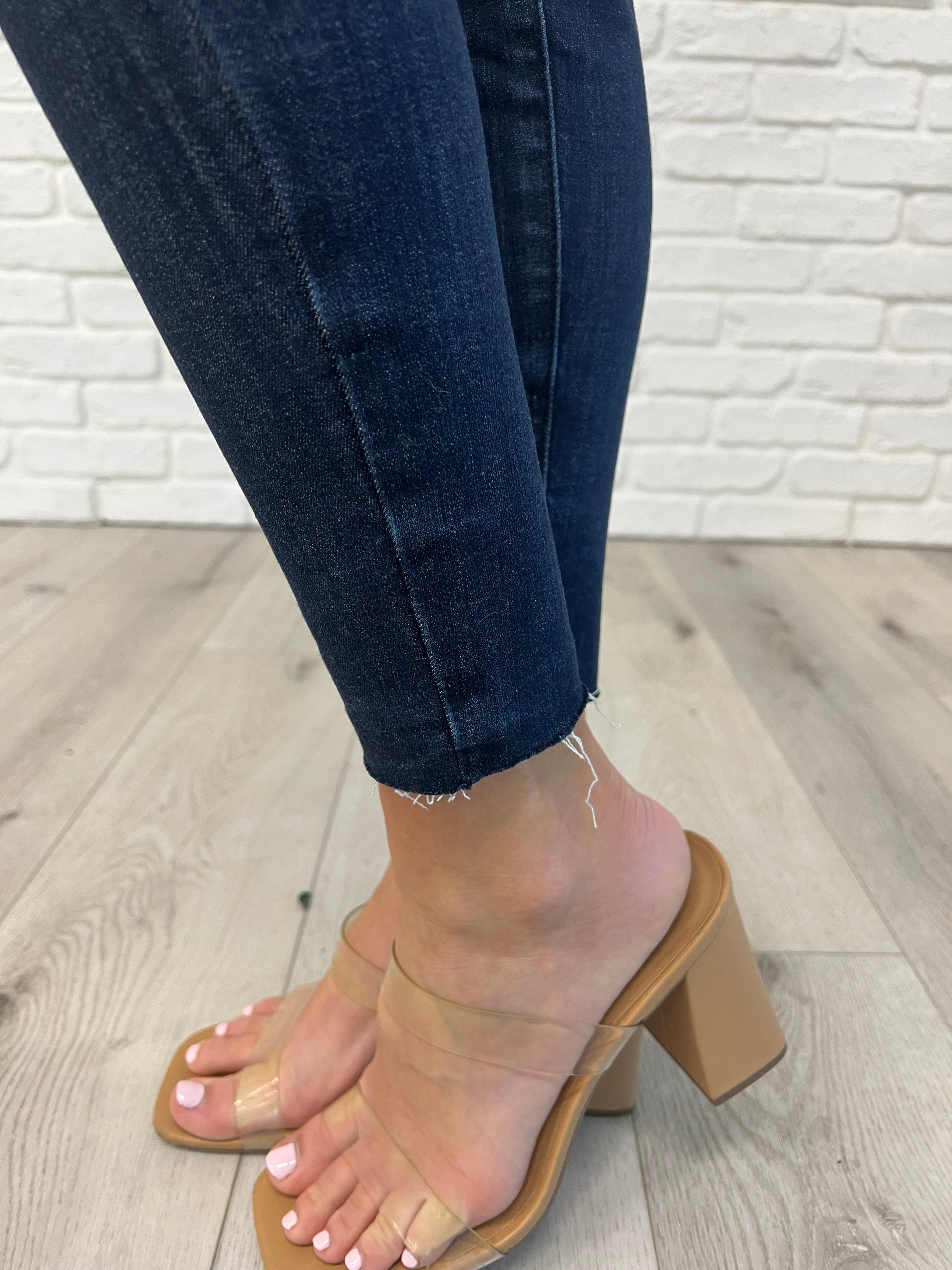 Fallon Mid Rise Adjustable Waist Raw Hem Skinny Jeans for Women - Stretch Denim Pants with Comfort Fit, Trendy Distressed Style - Perfect for Casual Outfits, Date Nights & Everyday Wear