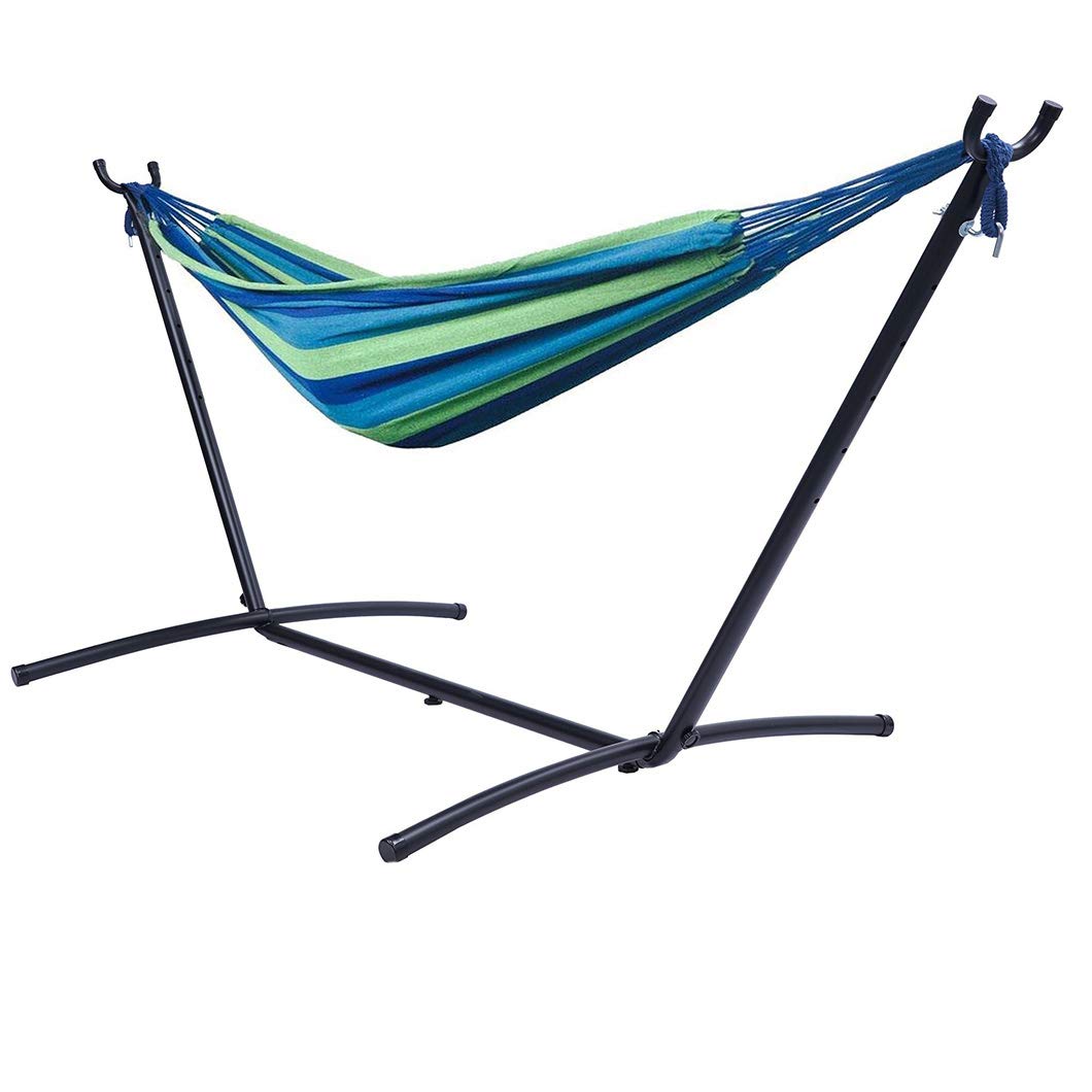 Double Hammock with Stand for 2 Person - 450lb Capacity Heavy Duty Portable Hammock for Indoor & Outdoor Use - Perfect for Backyard, Camping, Beach and Patio Relaxation