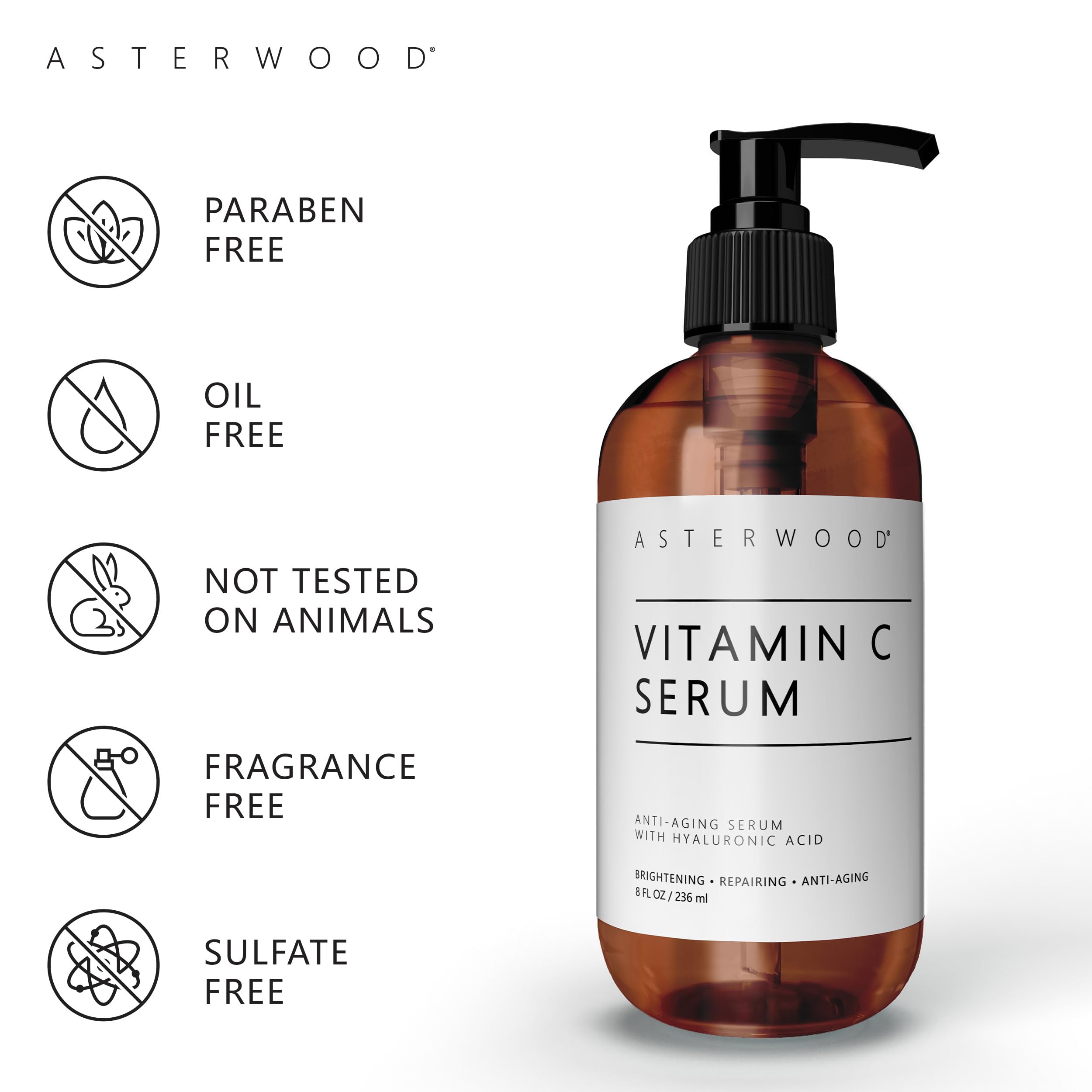 **Asterwood Hyaluronic Acid Serum + Triple Repair Serum + Vitamin C Serum + Matrixyl 3000 Serum (8 oz Each) – Anti-Aging Skincare Set for Hydration, Brightening & Wrinkle Reduction – Perfect for Daily Skincare Routine & Nighttime Use**