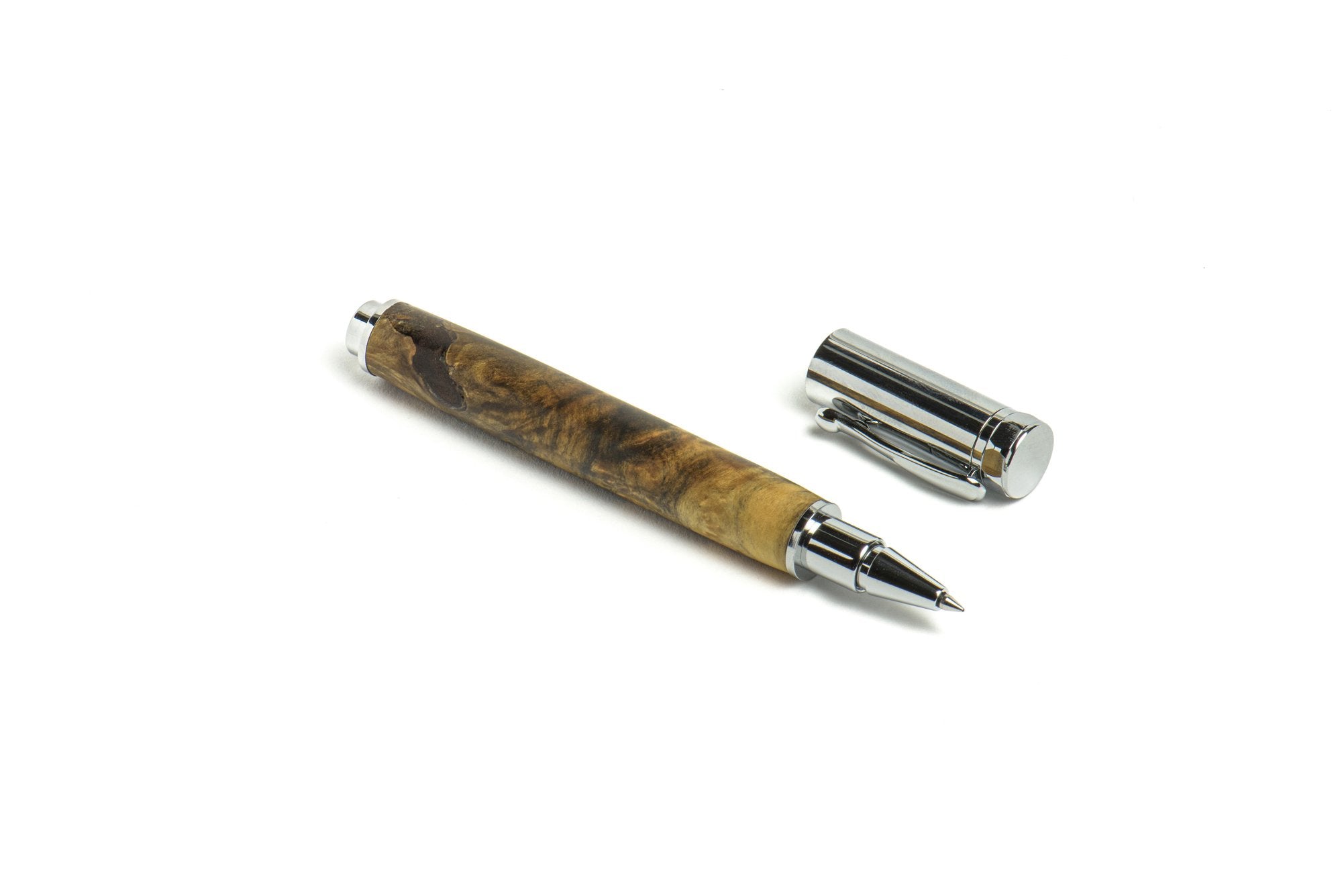 Roots & Jones Buckeye Burl Chrome Magnetic Rollerball Pen - Premium Wooden Writing Pen for Office, Business Gifts & Everyday Use