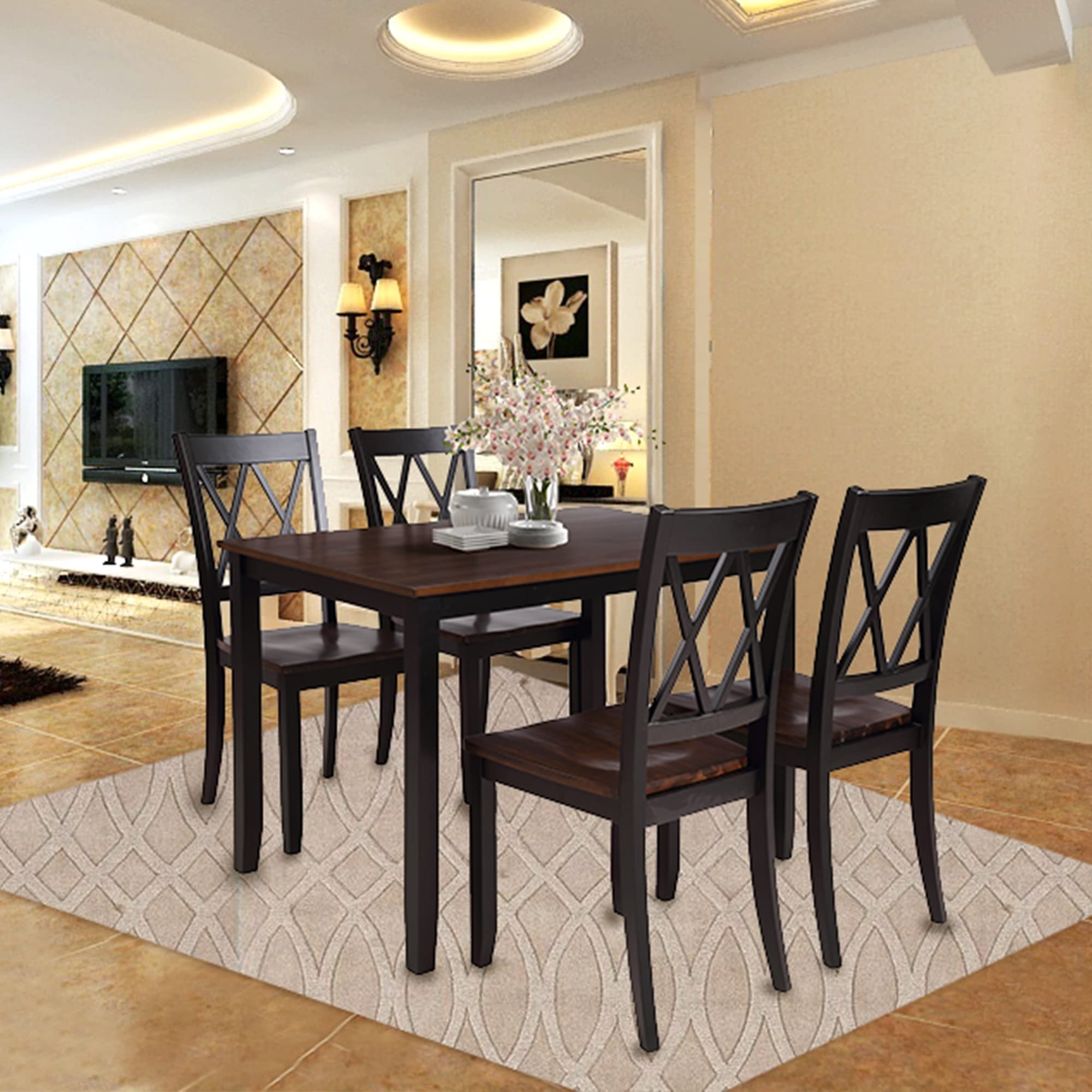 Harper & Bright Designs 4-Piece Wood Dining Table Set - Black & Cherry Kitchen Table with Chairs for Small Spaces, Breakfast Nooks, and Cozy Dining Rooms