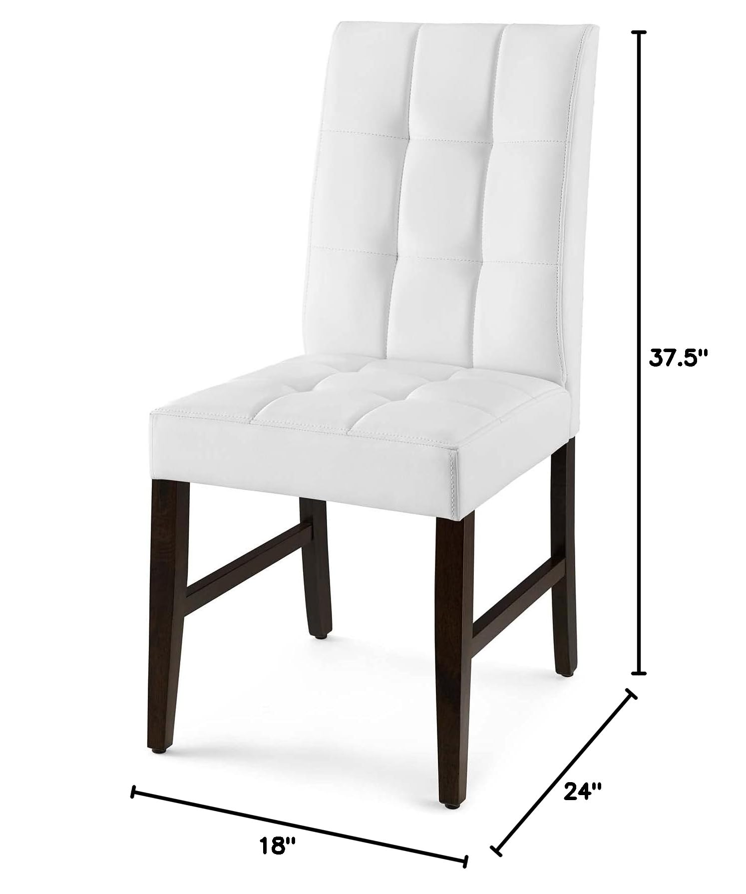 Tufted Side Dining Chairs Set of 2 - Faux Leather Upholstery with Wooden Legs - Modern White Cafe Bistro Chairs for Restaurant, Kitchen, Dining Room & Home Decor