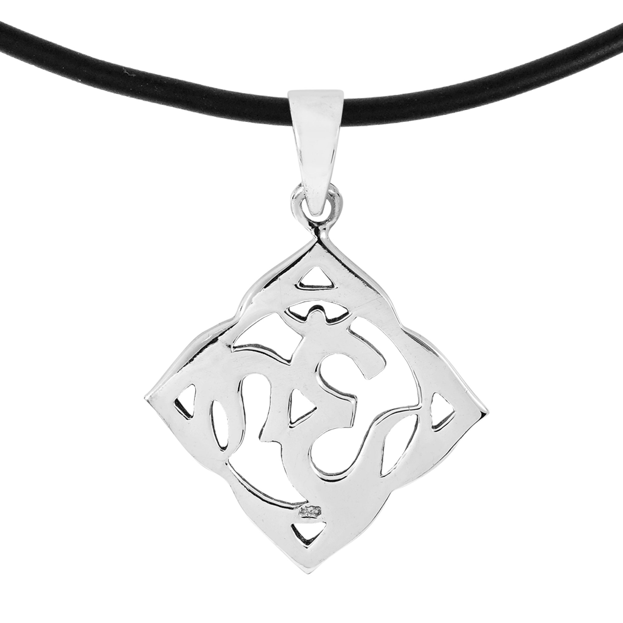 AeraVida Mystic Aum Om Prayer Pendant Necklace - .925 Sterling Silver with Black Rubber Chain - Spiritual Jewelry for Meditation & Yoga - Perfect Gift for Women
