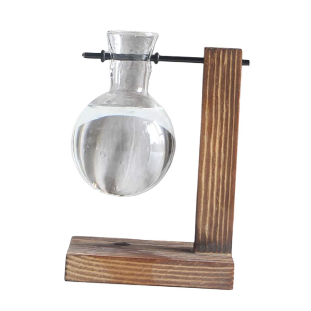 Baoblaze Desktop Flower Bulb Vases with Rustic Wood & Metal Stand - Hydroponic Plant Growing Kit, Home Office Decor, Gift Idea for Plant Lovers (Includes 1 Glass Vase)