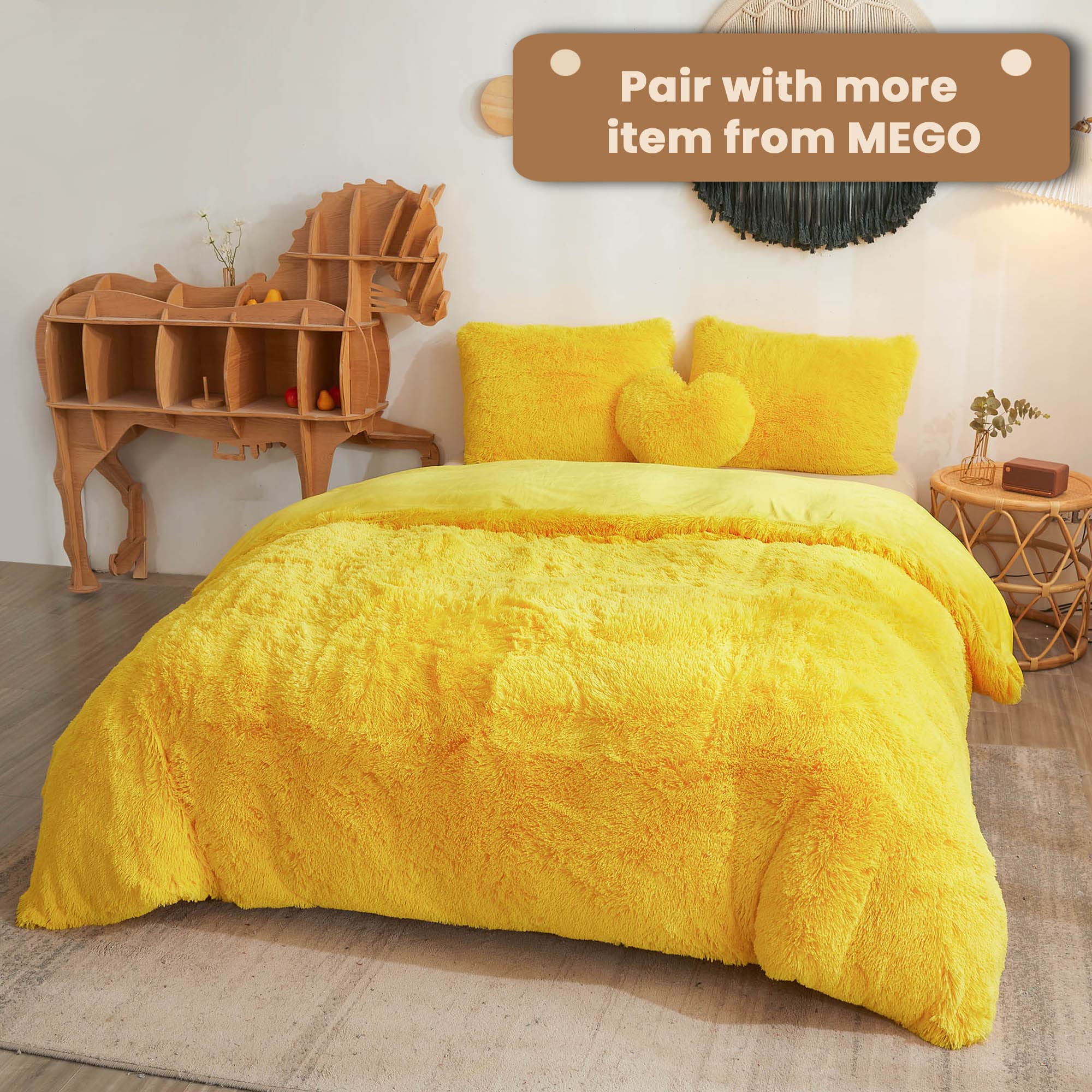 Luxury Fluffy Body Pillow Cover 20x54 Inches - Soft Shaggy Faux Fur Pillow Case with Zipper Closure - Plush Decorative Hug Pillow for Bedroom, Couch & Dorm - Yellow Furry Long Bed Pillow for Comfort & Style