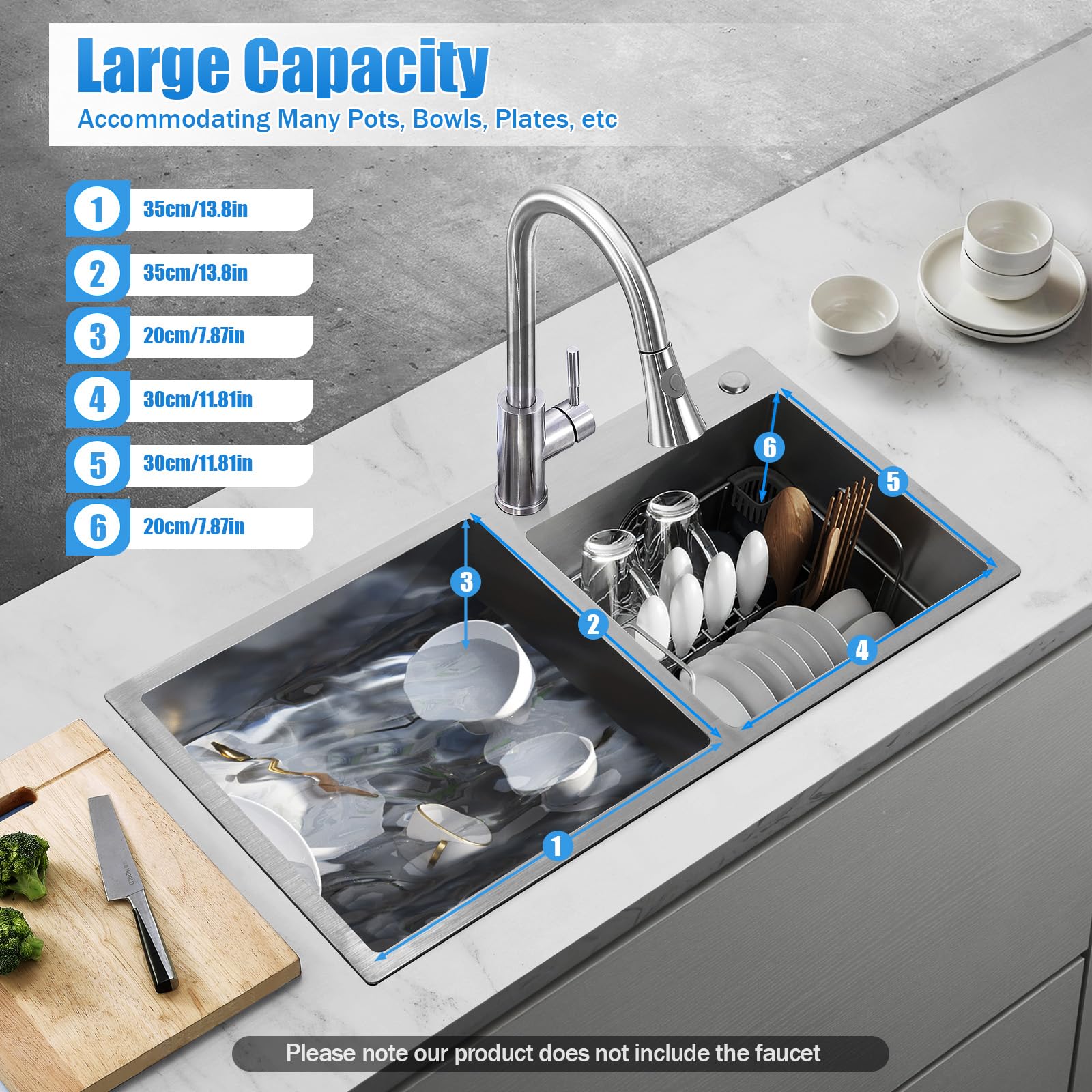 30 Inch Double Bowl Stainless Steel Kitchen Sink - Modern Nano-Coated Drop-in/Topmount Design with Drainage Pipes & Fruit Baskets (30.7