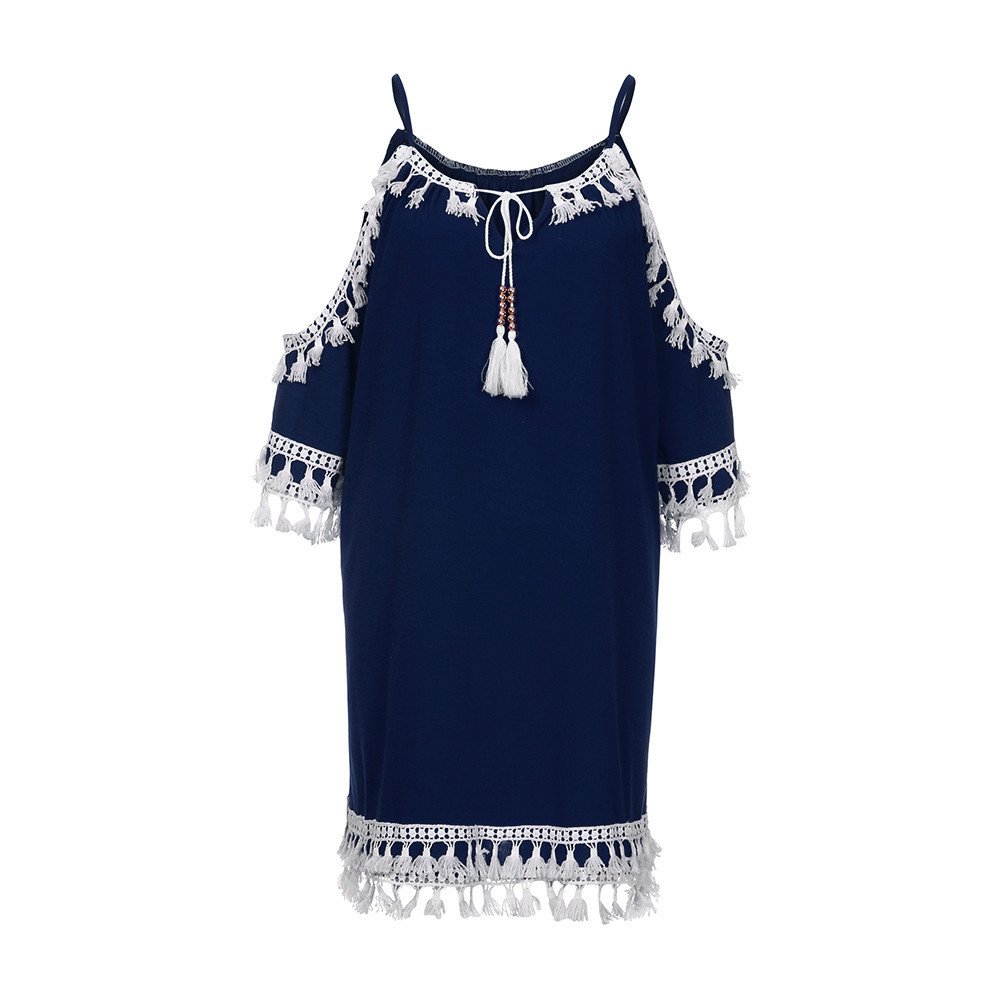 Keepfit Women's Off Shoulder Tassel Cocktail Dress - Short Beach Sundress for Party & Casual Wear | Perfect for Summer Outings, Vacations, and Evening Events
