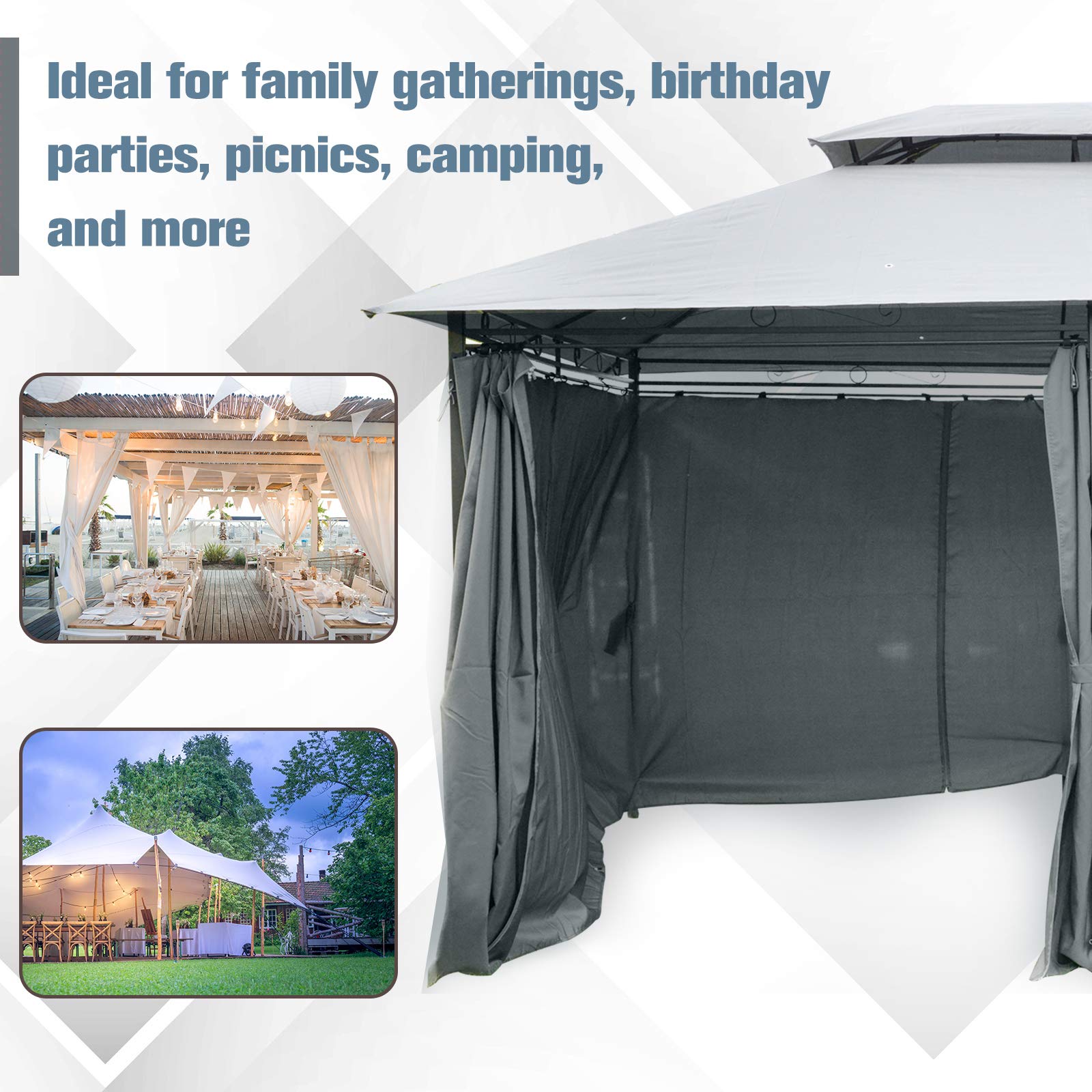 Outsunny 10' x 13' Outdoor Gazebo Canopy with Vented Roof & Curtains, Steel Frame Patio Shelter for Garden, Backyard, Deck - Sage Gray | Perfect for Outdoor Dining, Relaxing & Entertaining