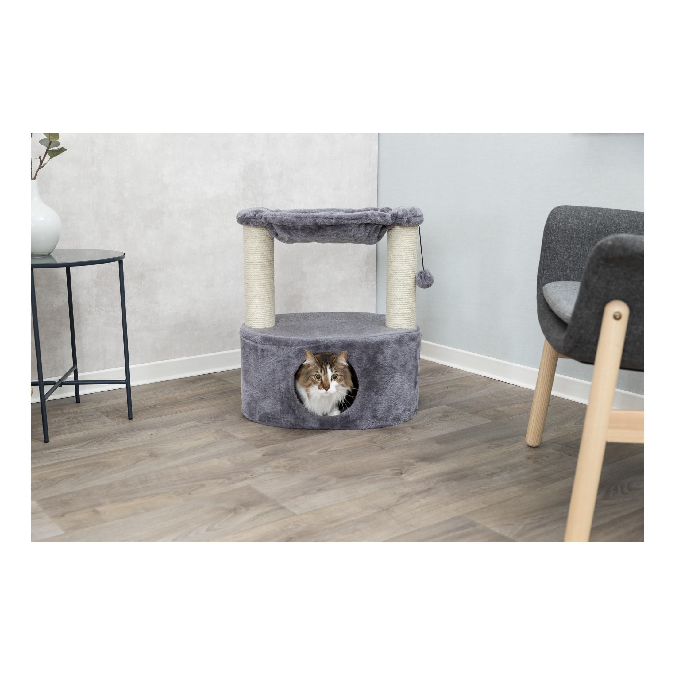 TRIXIE Baza Grande 24-inch Cat Tree with 2 Sisal Scratching Posts, Cat Condo & Hammock - Includes Dangling Cat Toy for Indoor Cats - Perfect for Play, Rest & Scratching in Home or Office