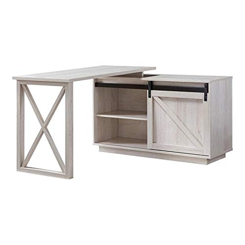Furniture of America Oppen Transitional Wood L-Shape Desk in White Oak - Modern Home Office & Study Desk for Small Spaces, Perfect for Remote Work & Gaming Setup