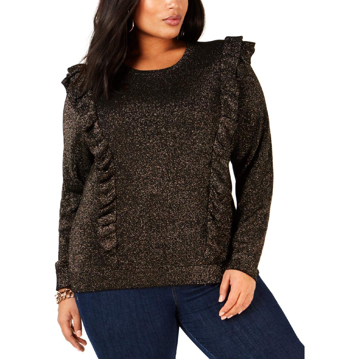 Michael Kors Women's Lurex Ruffle Pullover Sweater | Glam Knit Top for Fall & Winter | Perfect for Office, Date Night & Holiday Parties