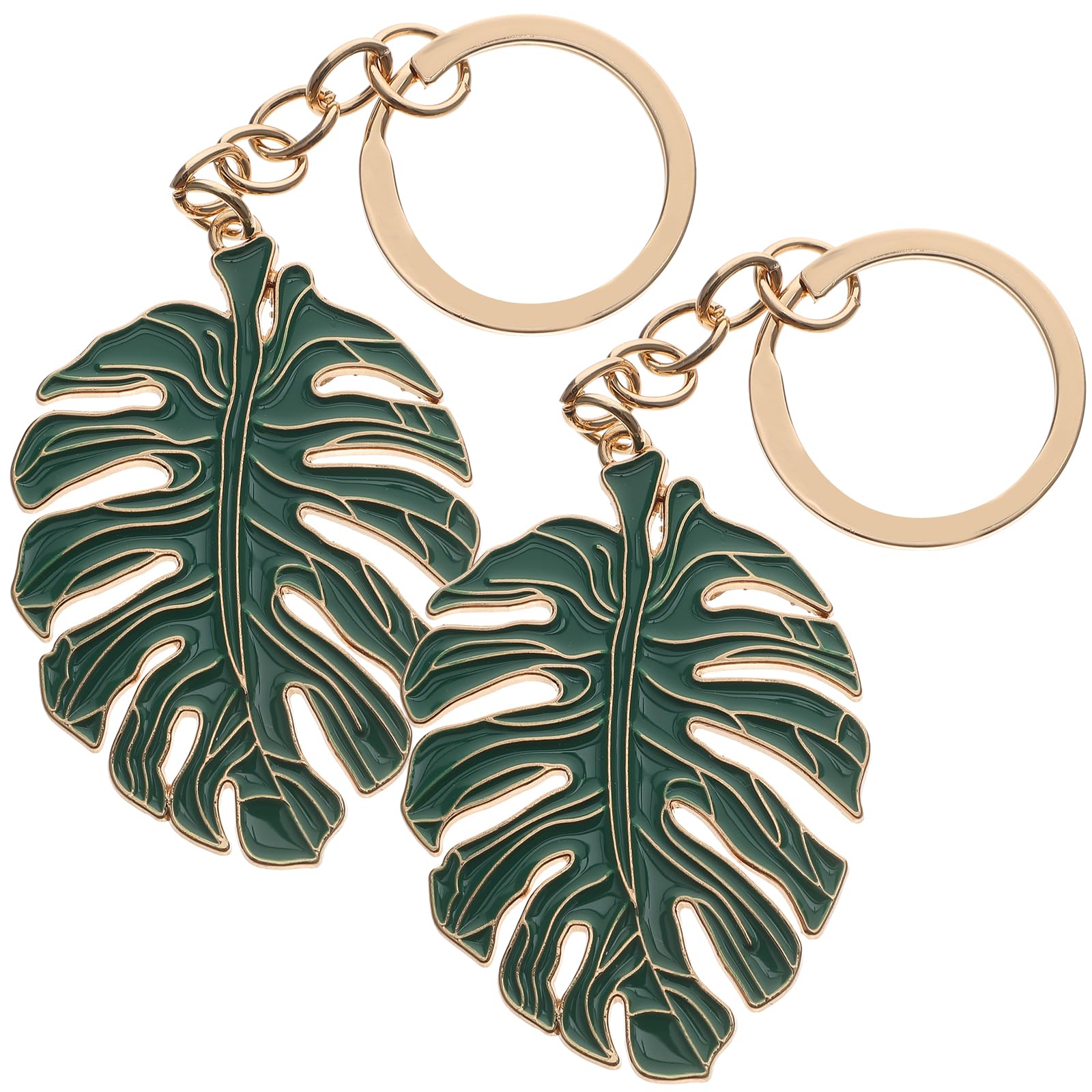 SOIMISS Monstera Leaf Keychain Set of 2 - Tropical Green Metal Keychain Charm for Car Keys, Bags & Purses - Unisex Plant Jewelry for Women & Men - Perfect for Beach Vacation, Boho Decor & Tropical Themed Parties