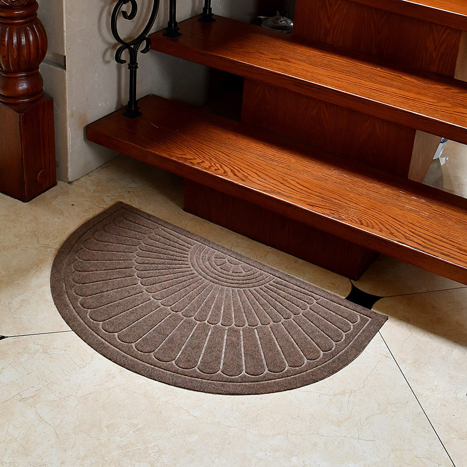 Linfevisi Brown Half Circle Door Mat - 2 Pack 18x30 Inch Non-Slip Indoor/Outdoor Welcome Mat with Rubber Backing for Front Door, Entryway, Patio - Perfect for Home, Office, and Commercial Use