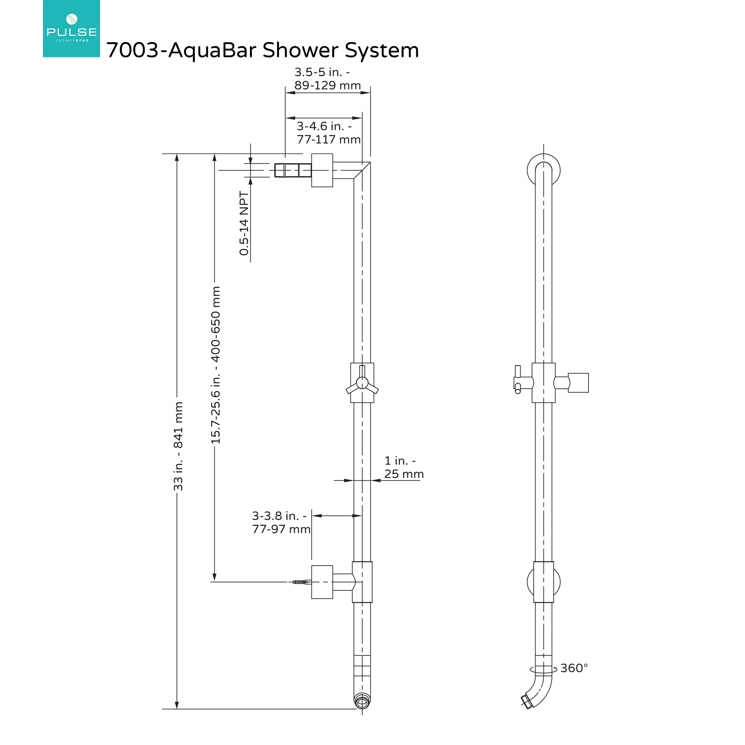 PULSE ShowerSpas 7003-BN AquaBar Shower System with 5-Function Hand Shower - Brushed Nickel Finish - Adjustable Slide Bar for Luxurious Spa Experience at Home