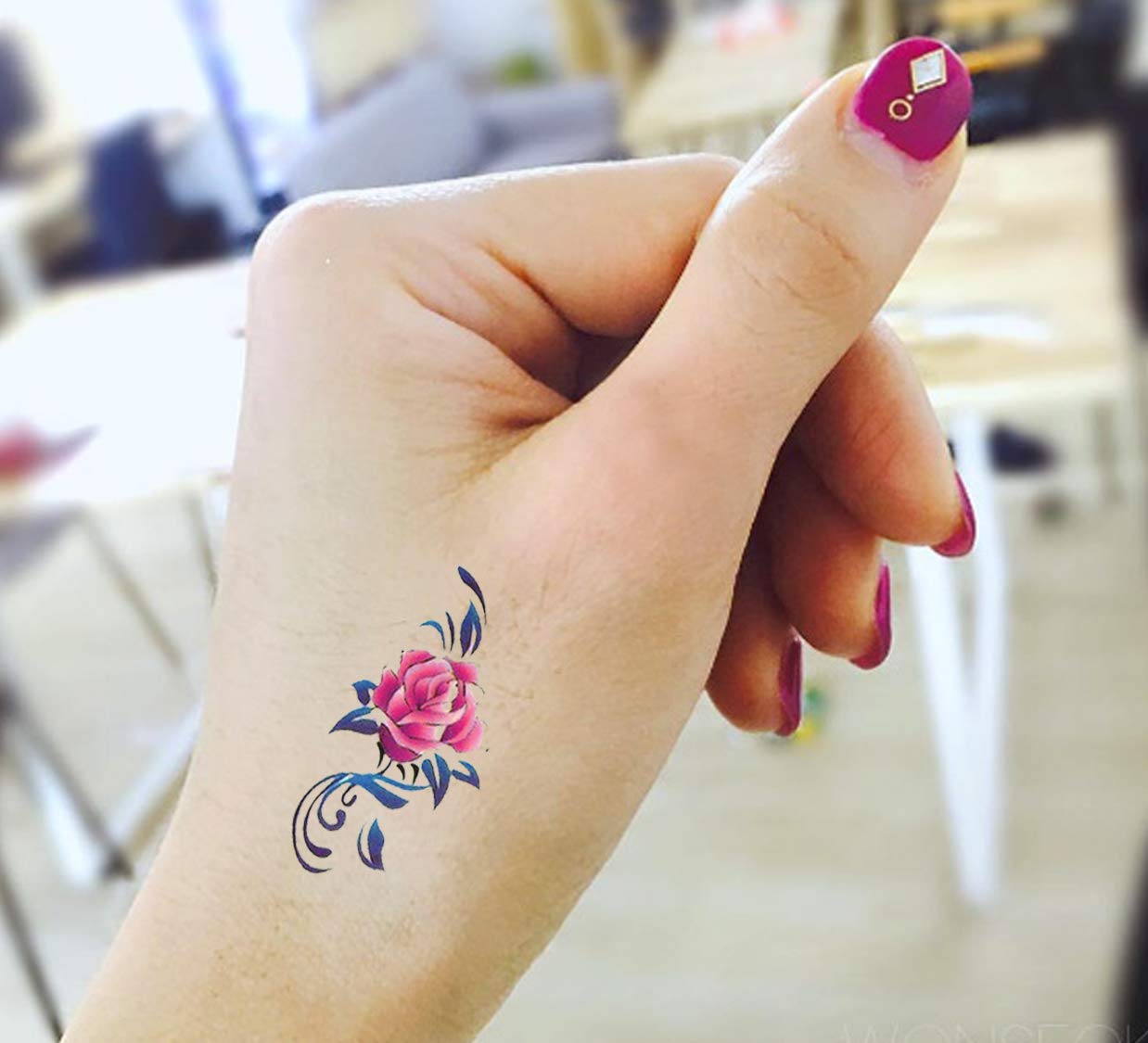 Waterproof Temporary Tattoo Stickers for Men & Women - 3D Realistic Flowers, Butterflies, Stars, Angels & Wolf Designs - Armband & Word Tattoos - 19x12cm (TBS-8035) - Perfect for Parties, Halloween, Cosplay & Fashion Accessories