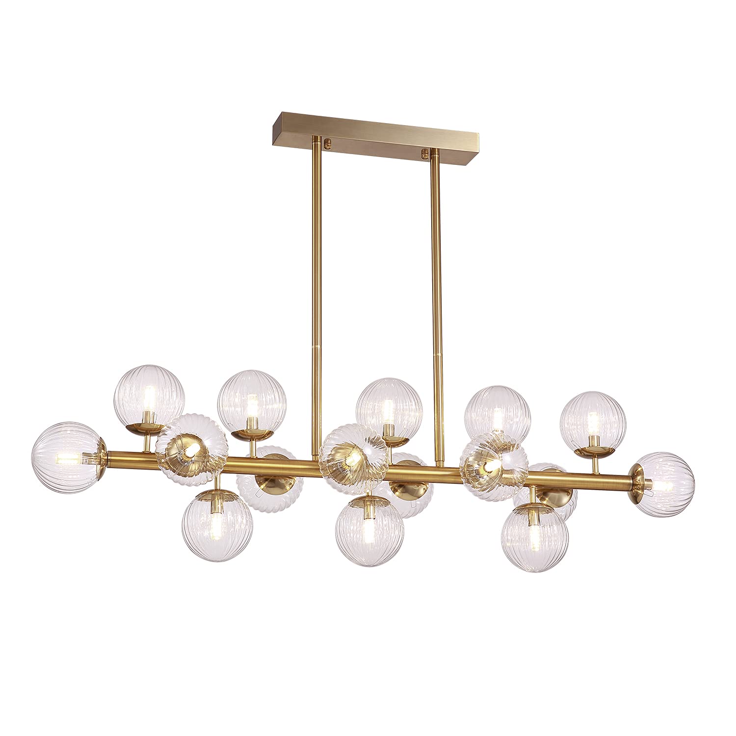 Siljoy Modern Gold Bubble Glass Chandelier - 49 Inch Semi Flush Mount Pendant Light for Living Room, Dining Room & Kitchen Island - Elegant Clear Glass Fixture for Home Decor & Ambient Lighting