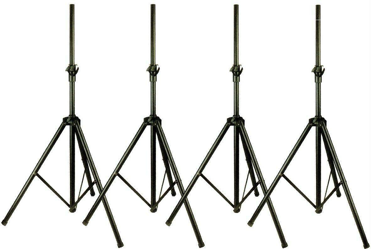 4 Heavy Duty Pro Audio DJ Tripod Speaker Stands with Pole Adapter - Perfect for Live Music, Parties & DJ Events - Adjustable Height for PA Speakers & Monitors