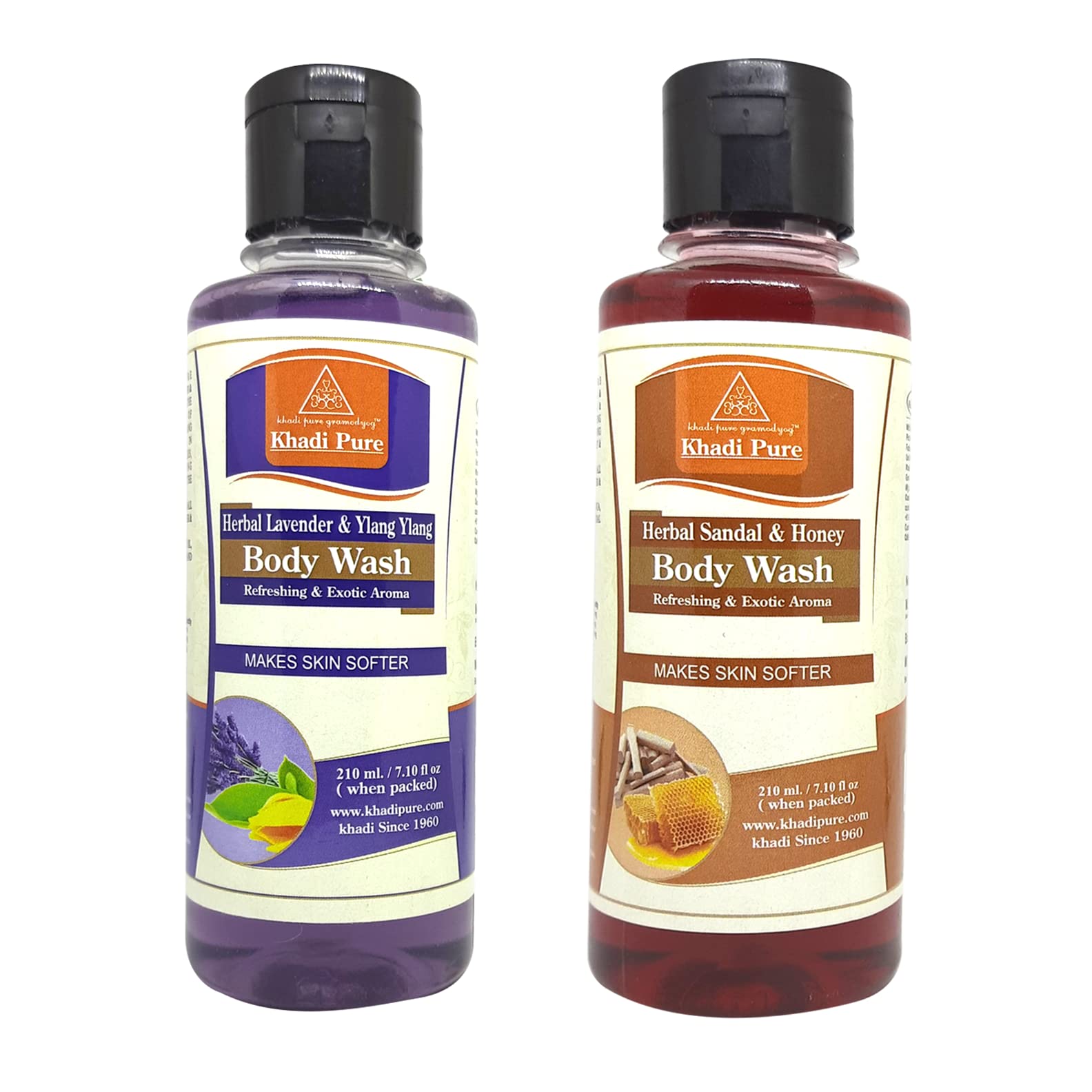 Khadi Pure Lavender Ylang Ylang & Sandal Honey Body Wash - 210ml (Pack of 2) | Natural Aromatherapy Shower Gel for Relaxation & Stress Relief | Perfect for Spa Day & Self-Care Routine