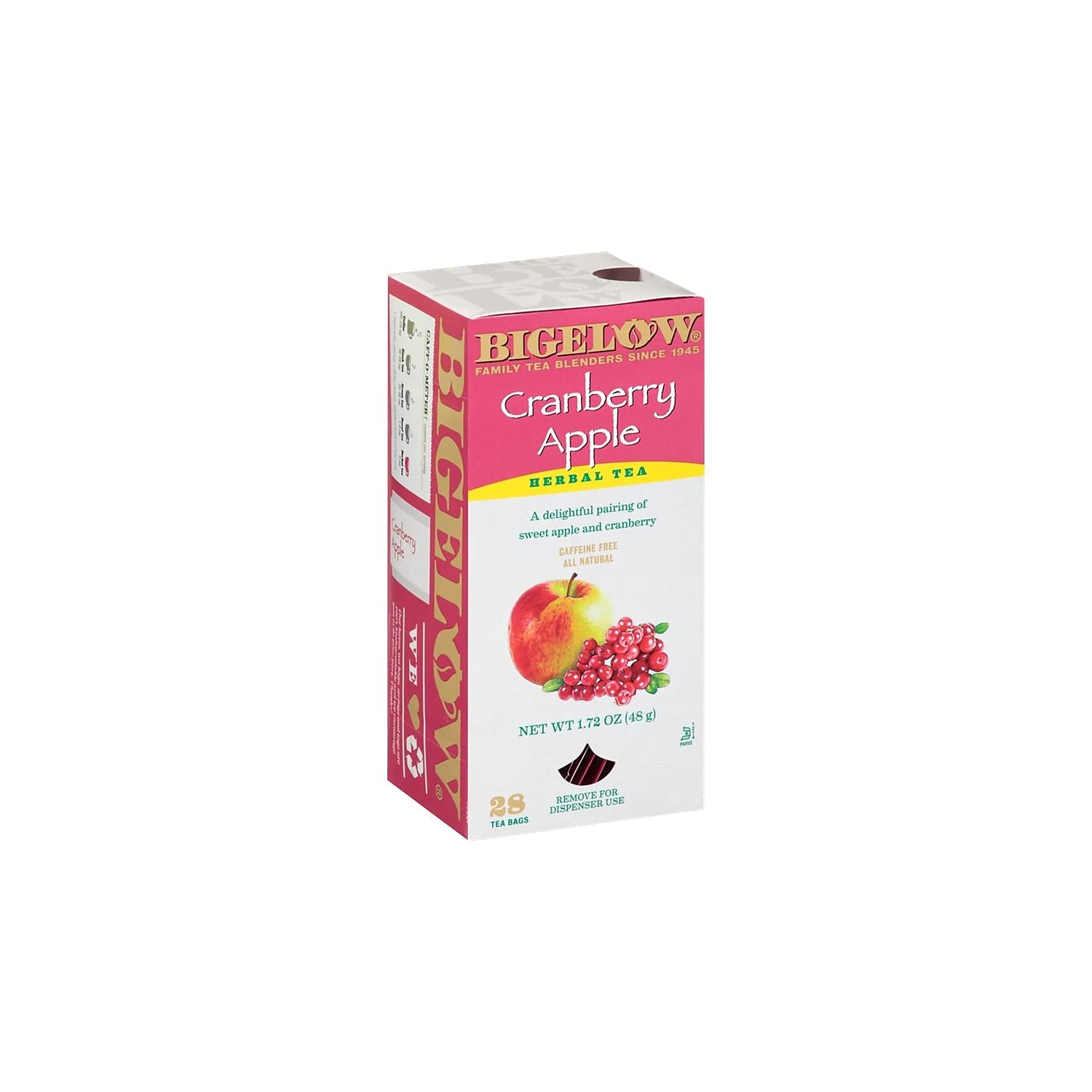 Bigelow Cranberry Apple Hibiscus Herbal Tea Bags - 28 Count, All Natural Non-GMO Caffeine-Free Tea - Perfect for Relaxation, Afternoon Tea & Wellness Moments