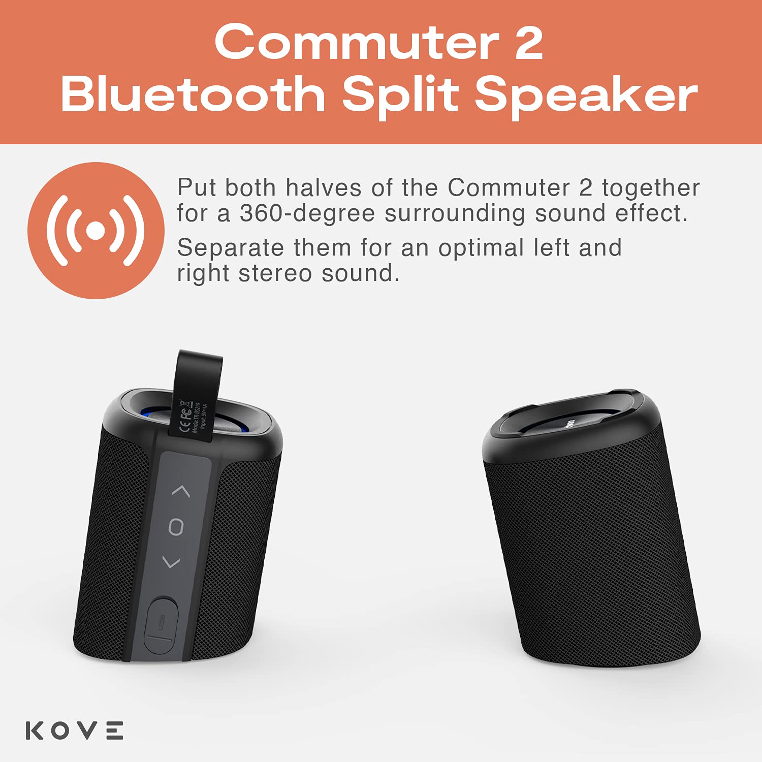 KOVE Commuter 2 Bluetooth Speaker - Portable Wireless Speaker with HD Sound, Deep Bass, Built-in Mic & IPX7 Waterproof for Home, Outdoor, Travel | Perfect for Pool Parties, Camping & Beach Adventures