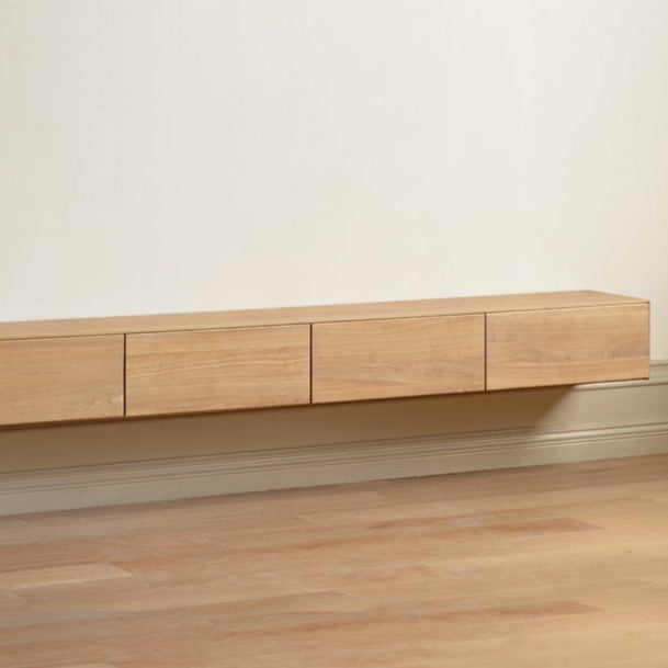 Oak Solid Wood TV Stand with Hanging LED Lights - Modern Entertainment Center for Living Room & Home Theater