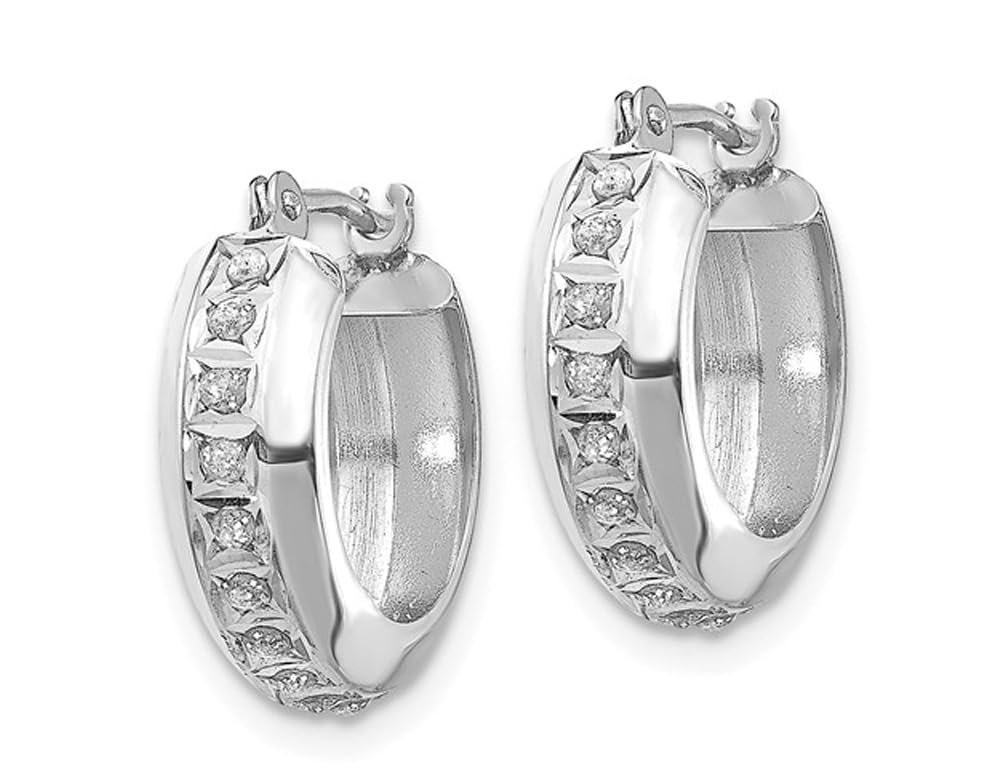 14K White Gold Huggie Hoop Earrings (1/2 Inch) with Accent Diamonds - Perfect for Everyday Wear, Date Nights & Special Occasions