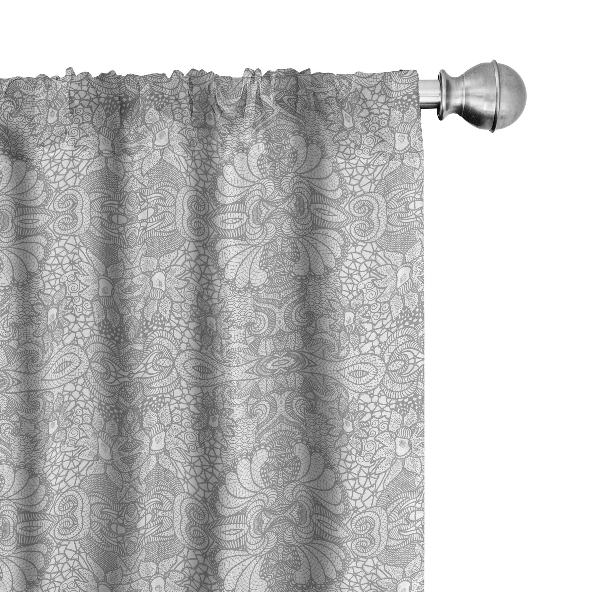 Ambesonne Floral Window Curtains - Black and White Vintage Paisley Lace Print 2-Panel Set with Rod Pocket, 28