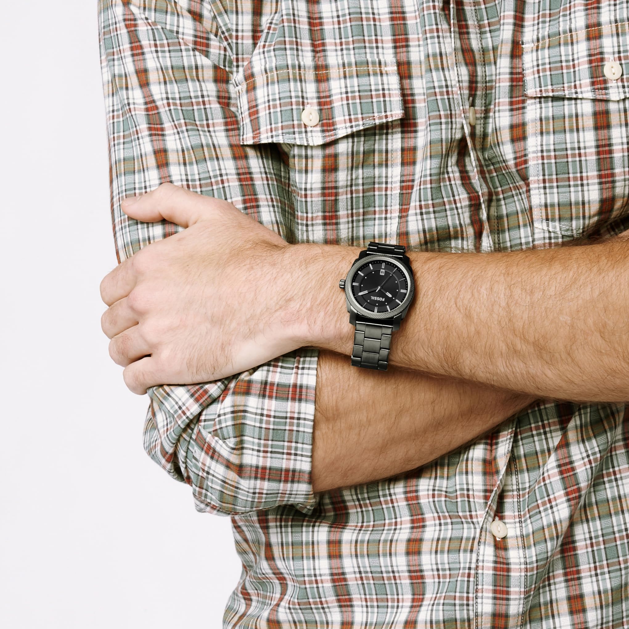 Fossil Machine Men's Stainless Steel Quartz Watch with Three-Hand Movement - Perfect for Business, Casual Wear & Everyday Use