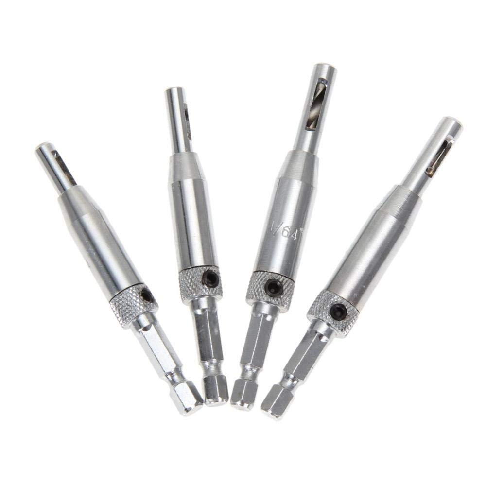 4-Piece HSS Self-Centering Drill Bit Set - Hex Shank Hinge Centering Bits for Doors & Cabinets - Perfect for Woodworking, Furniture Installation, and DIY Home Projects