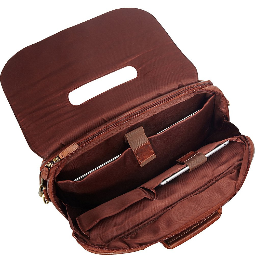 Premium Mancini Arizona Double Compartment Leather Briefcase for Laptop & Tablet (Fits 15.6 Inch) - Professional Business Bag for Work, Office, Travel & Commuting