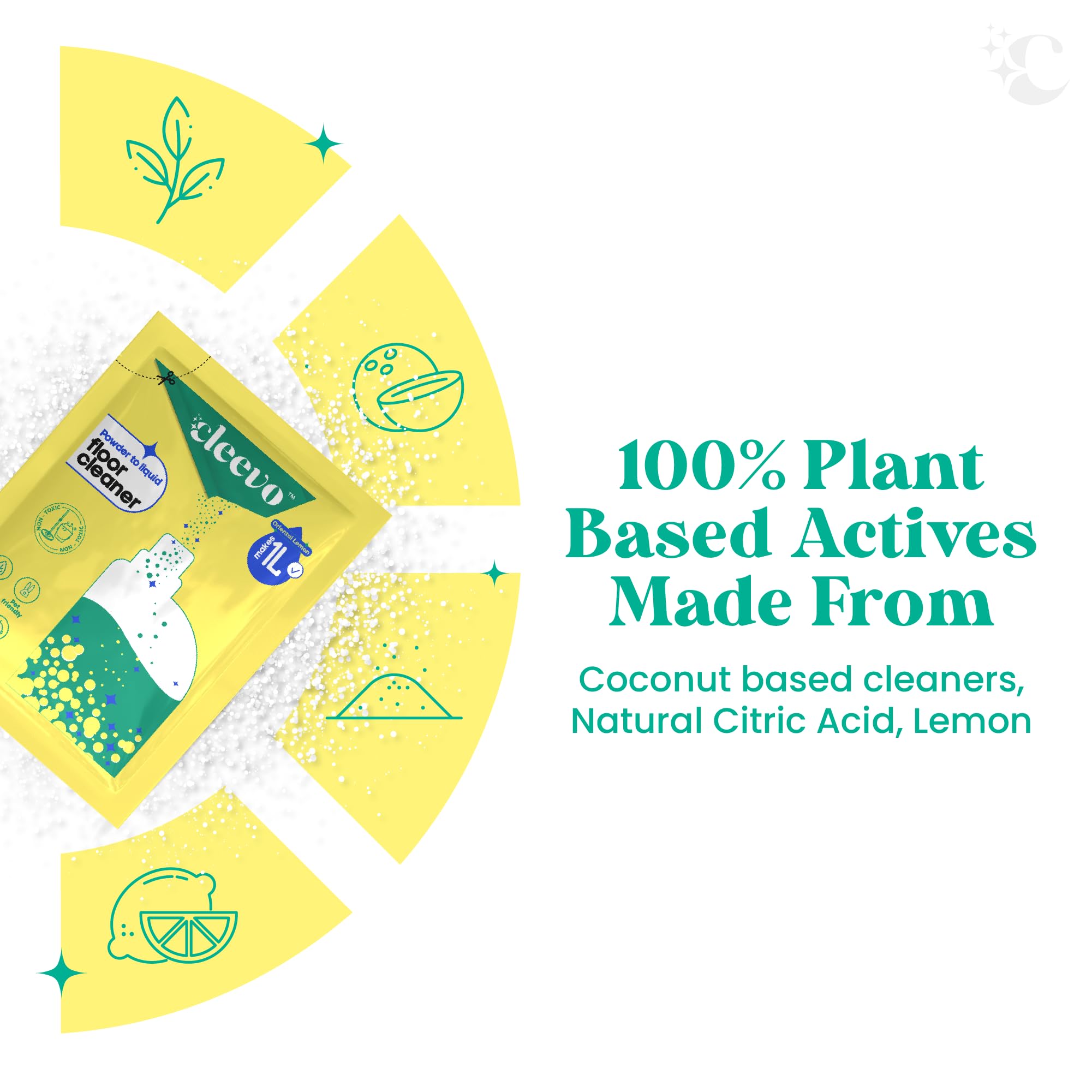 Cleevo Natural Disinfectant Floor Cleaner Liquid - 2L Refill Pack (2 x 1L Pouches) | Chlorine-Free, Eco-Friendly All-Purpose Surface Cleaner | Zesty Lemon Scent | Ideal for Hardwood, Tile & Vinyl Floors | Safe for Homes with Pets & Kids