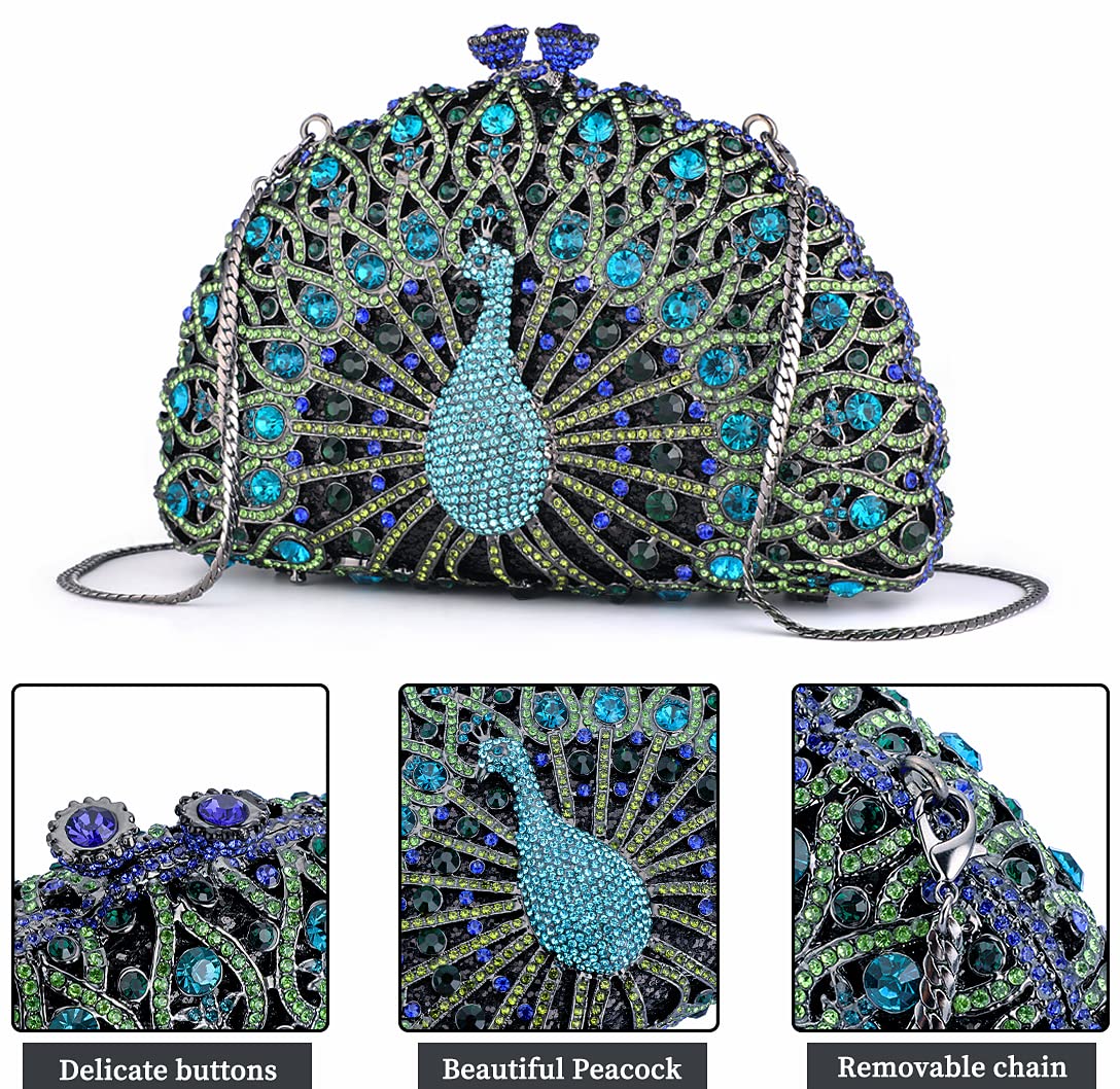 Sparkly Peacock Rhinestone Crystal Evening Clutch Bag for Women - Luxury Wedding Party Purse, Bride Accessory | Perfect for Evening Galas, Prom Nights & Special Occasions