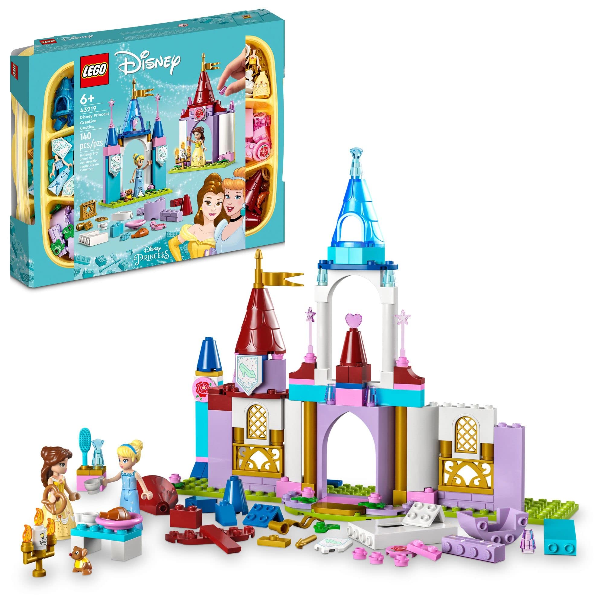 LEGO Disney Princess Creative Castles 43219 Building Set - Includes Belle & Cinderella Mini-Dolls, Sorting Box & 500+ Bricks | STEM Educational Travel Toy for Girls & Boys Age 6+ | Perfect for Birthday Gifts, Creative Play & Disney Castle Adventures