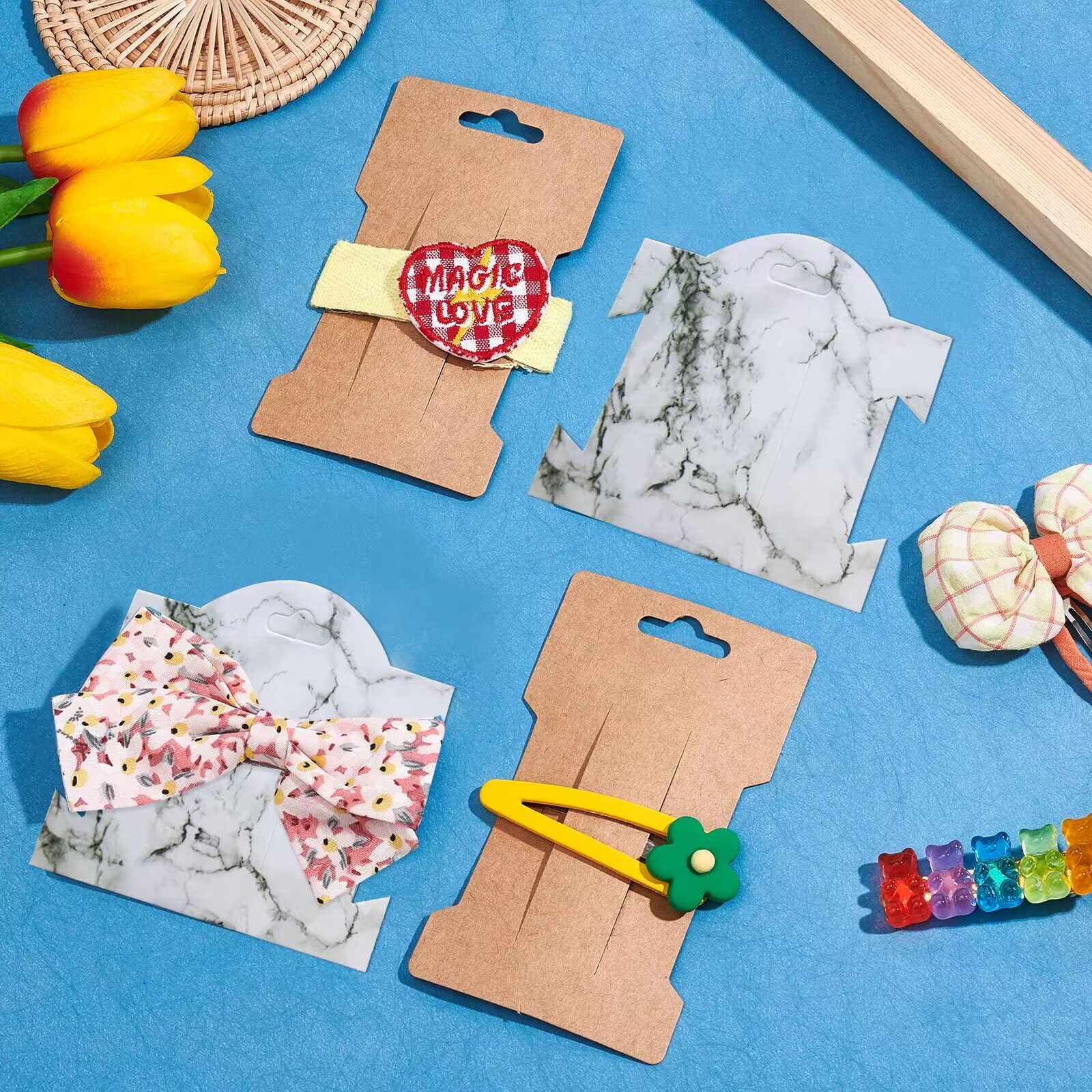 NBEADS 120 Pcs Hair Clip Display Cards - 2 Styles Cardboard Hairpin Organizer for Hair Bows & Barrettes | Kraft Paper Accessory Display for Salon, Retail Store & Craft Shows