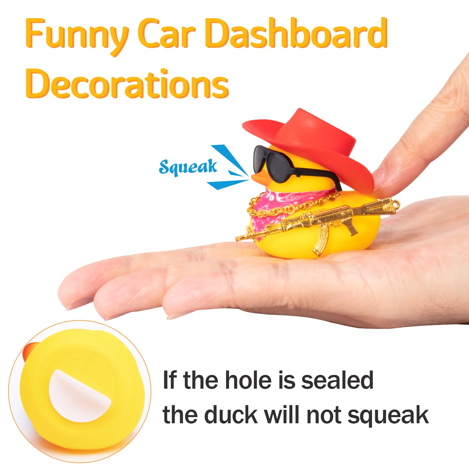 Wonuu Rubber Duck Car Ornaments - Cute Dashboard Decor with Cowboy Hat, Necklace & Sunglasses - Shiny Deep Purple Car Accessories for Fun Road Trips & Gifts