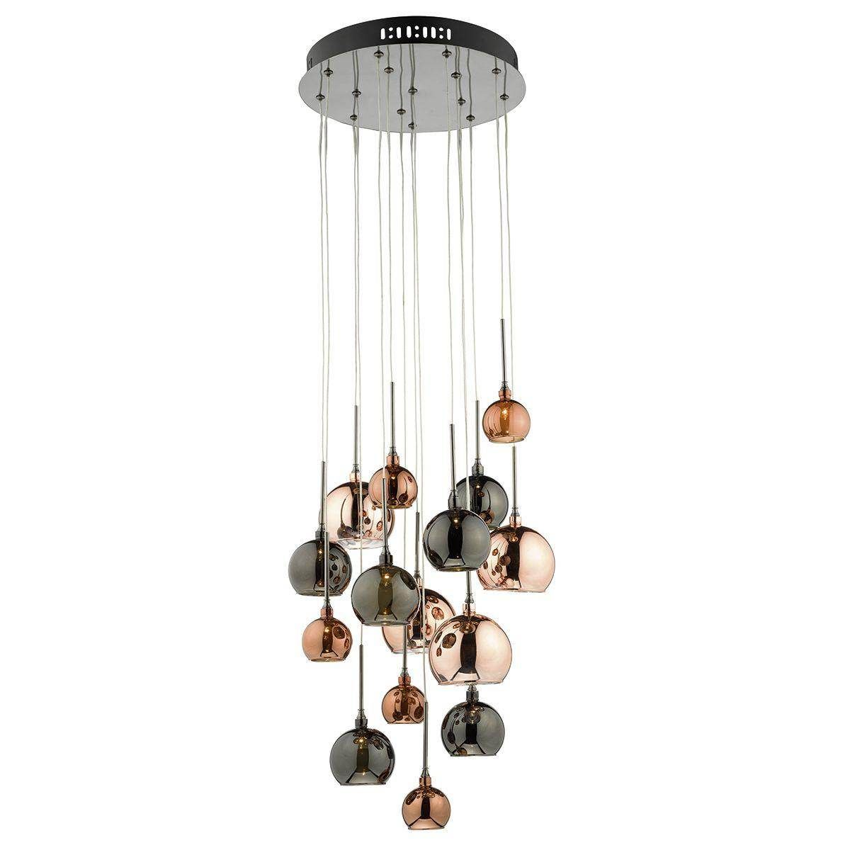Aurelia 15-Light Chandelier with Copper & Bronze Glass Shades - Elegant Dining Room & Living Room Lighting Fixture for Home Decor