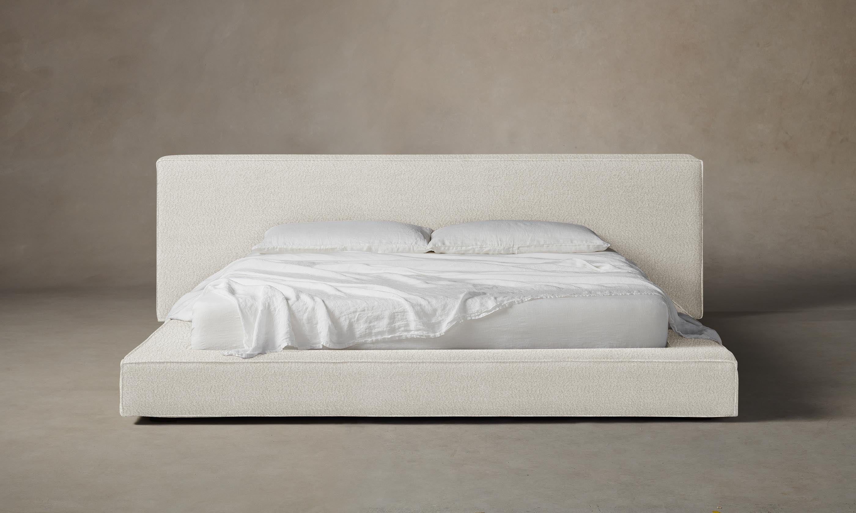 The Eldridge Bed - Italian Bouclé White Upholstered Platform Bed Frame | Modern Luxury Bedroom Furniture for Master Bedroom & Guest Room