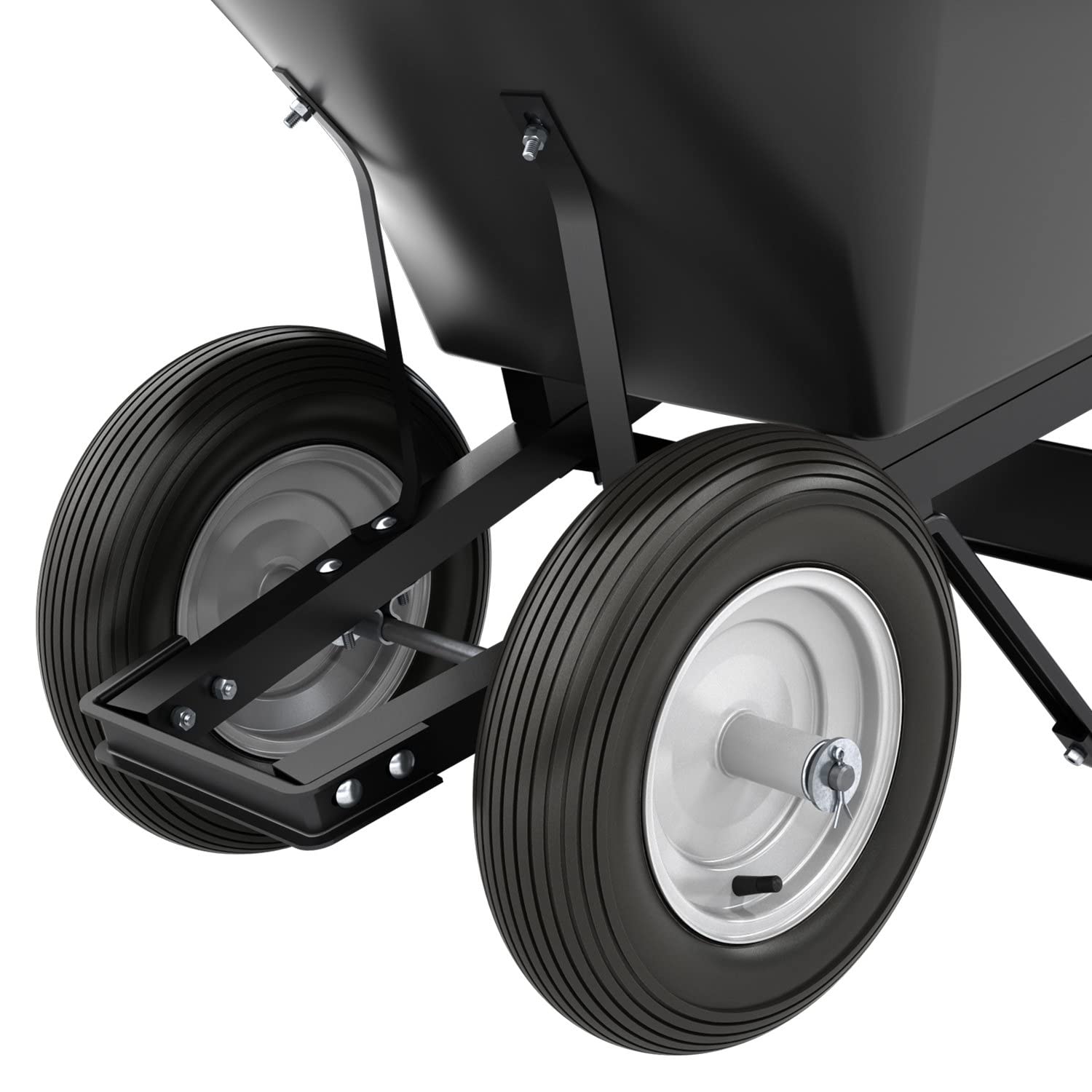Bon 28 909 Premium Contractor Grade Poly-Tray Double Wheel Wheelbarrow with Steel Handle & Ribbed Tire - 5.75 Cu Ft Capacity - Ideal for Construction, Landscaping & Garden Work