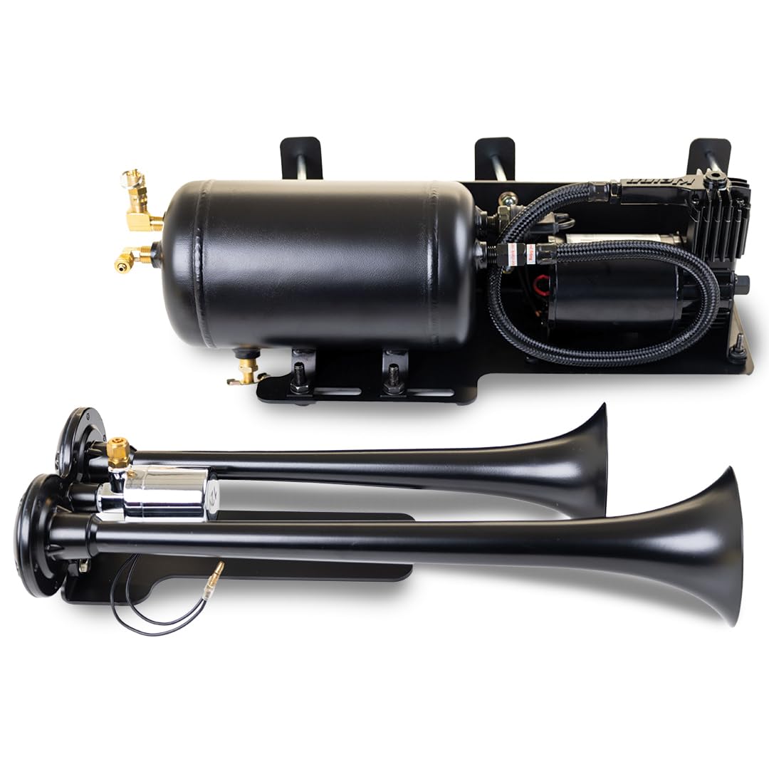 Kleinn Air Horns JeepKit-1 Complete Bolt-On Dual Air Horn Kit for Jeep Wrangler (Black) - Loud Off-Road Vehicle Accessory for Adventure & Safety