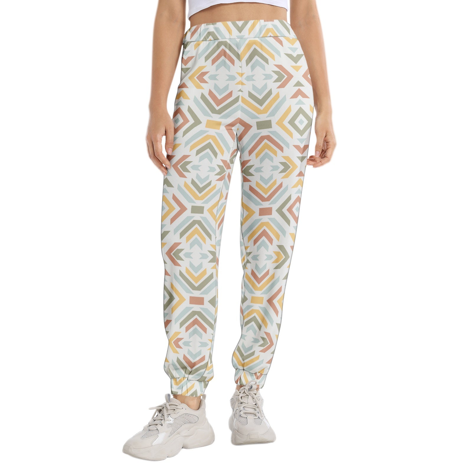 Stylish Geometric Print Elastic Waist Tapered Sweatpants for Women - Comfortable Lounge Pants for Yoga, Running & Casual Wear