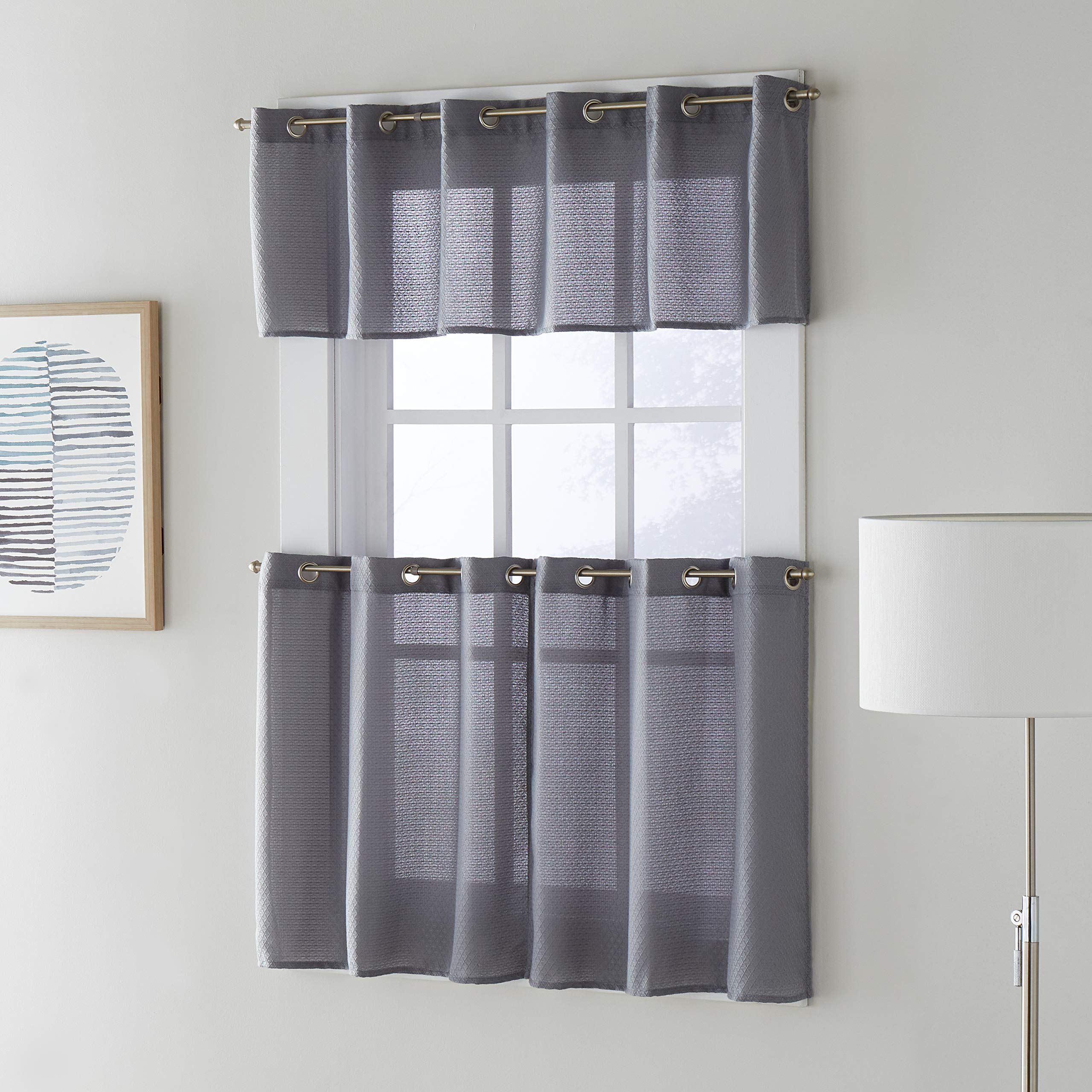 SKL Home Trio Valance - 13 Inch Window Valance in Gray - Perfect for Living Room, Bedroom & Kitchen Decor